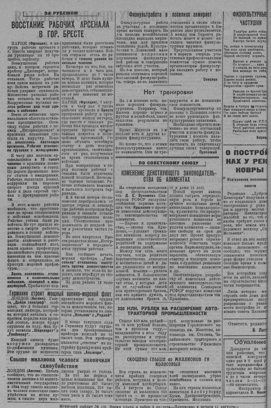 Выпуски газеты за 1935 год. История Назиевского городского поселения