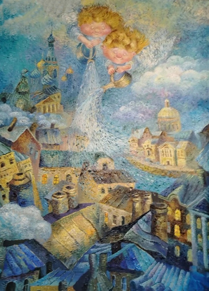 Город, виды Санкт-Петербурга, ангелы, облака, дождь, фантазии