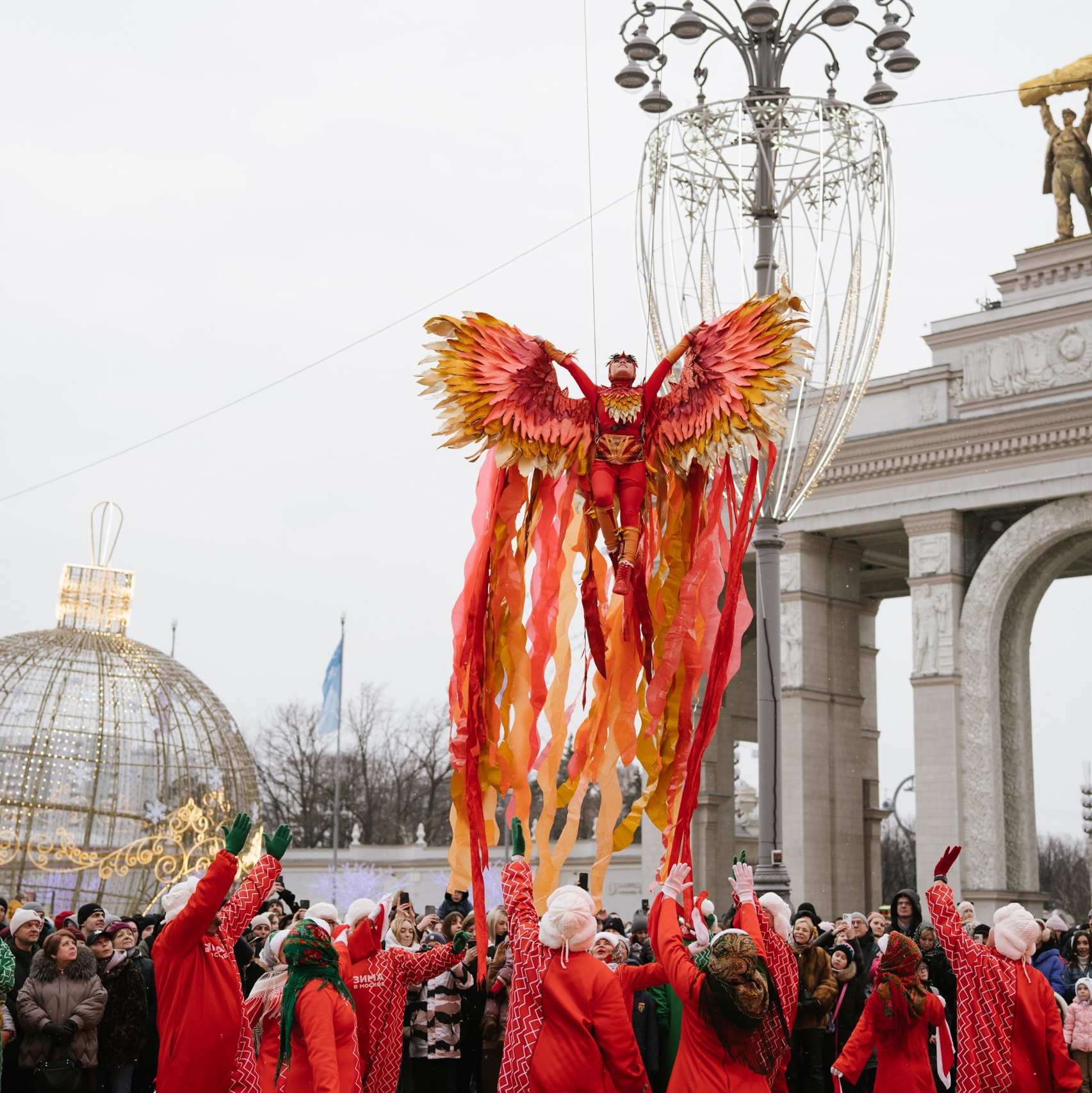 Репортаж "Зима в Москве" ВДНХ событие выступление воздушный балет выступление акробатов