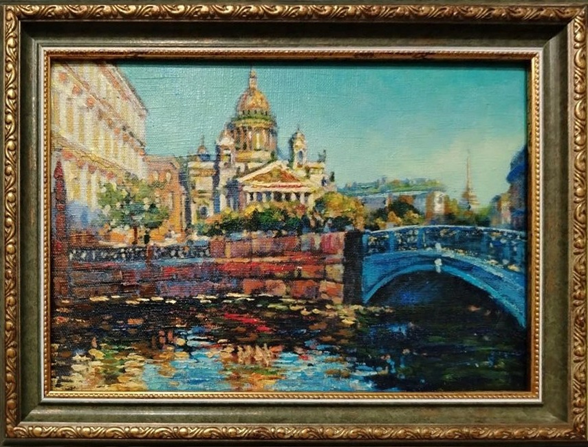 Город, виды Санкт-Петербурга, река, Синий мост, Исаакиевский Собор, Мойка