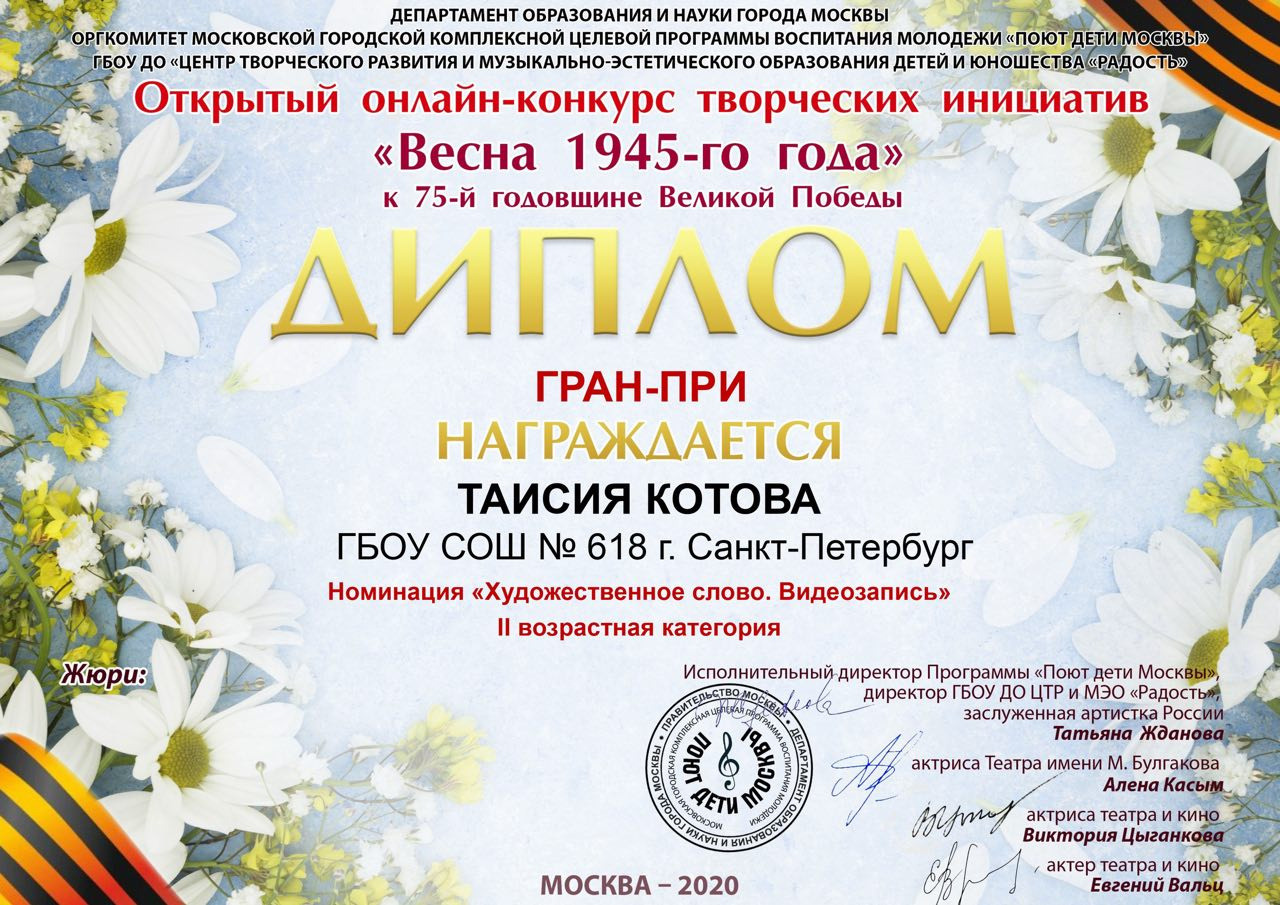 Награды. Актриса Таисия Котова