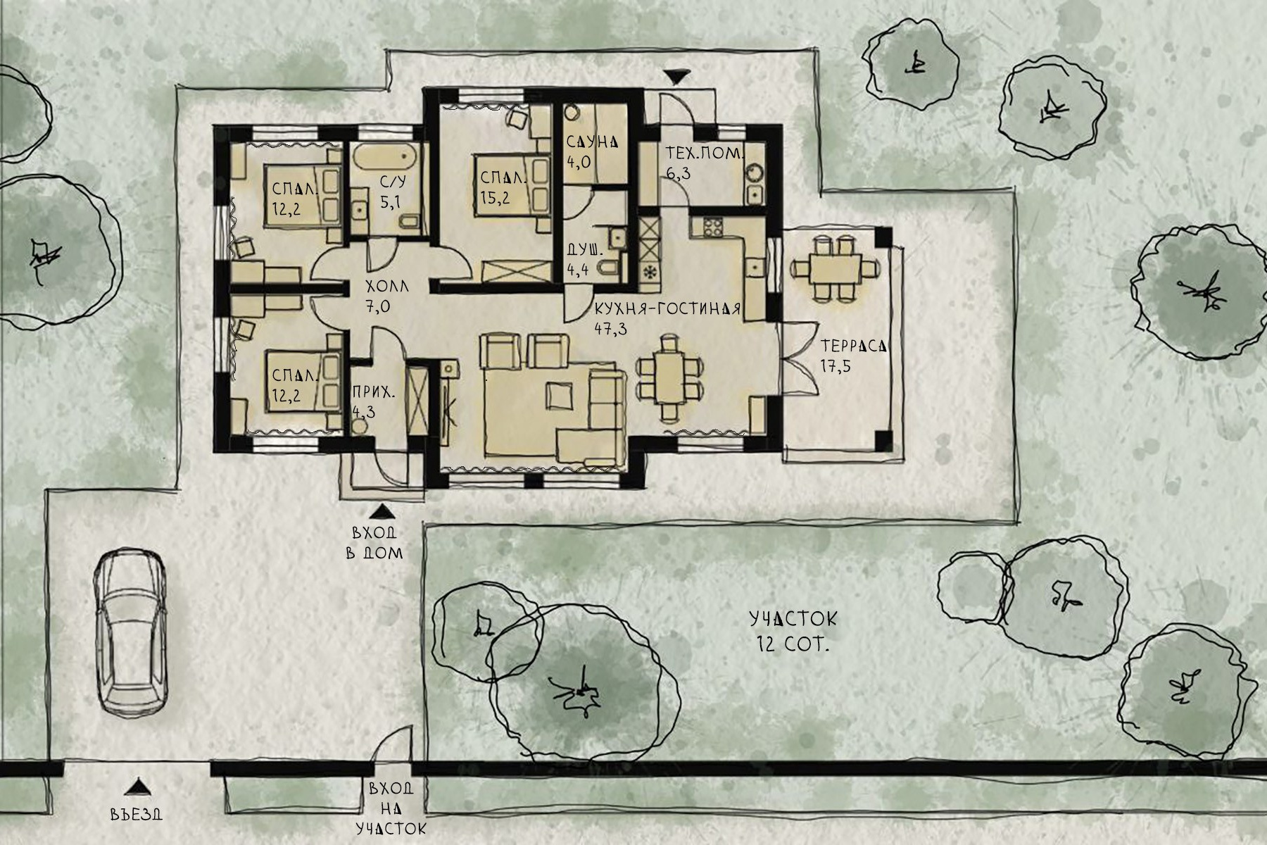 Проект дома 120 м2 с сауной и террасой | Архитектор-ГАП Елена Панова. РАЦИОНАЛЬНЫЕ ДОМА 150-350 м2 В МОСКВЕ И МО