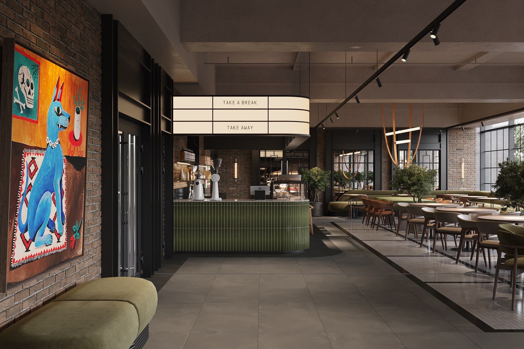 ФУДКОРТ КРК «ЗАРЯ» / кинотеатр, 300 м². Rezells Architects — студия дизайна жилых и коммерческих интерьеров