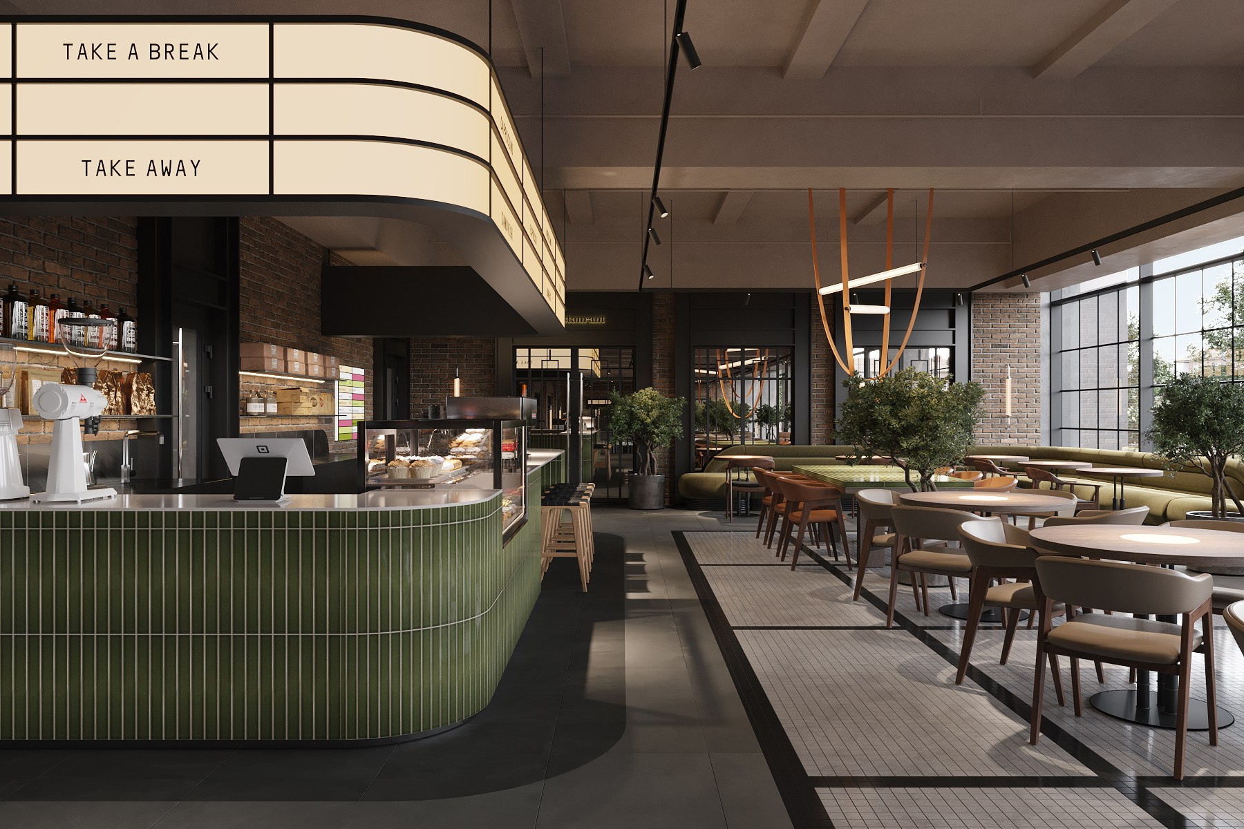 ФУДКОРТ КРК «ЗАРЯ» / кинотеатр, 300 м². Rezells Architects — студия дизайна жилых и коммерческих интерьеров