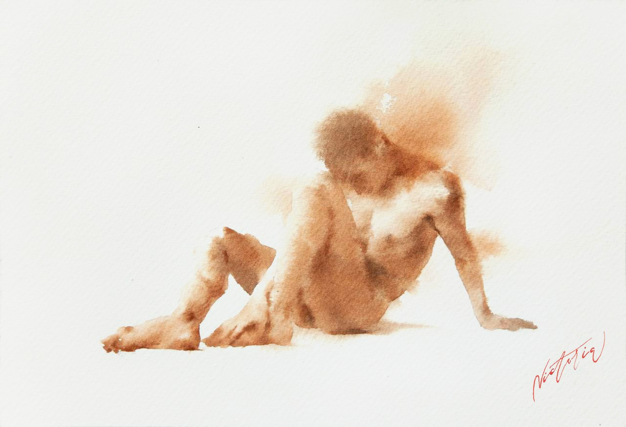 Акварельные работы в монохроме, эротика в акварели