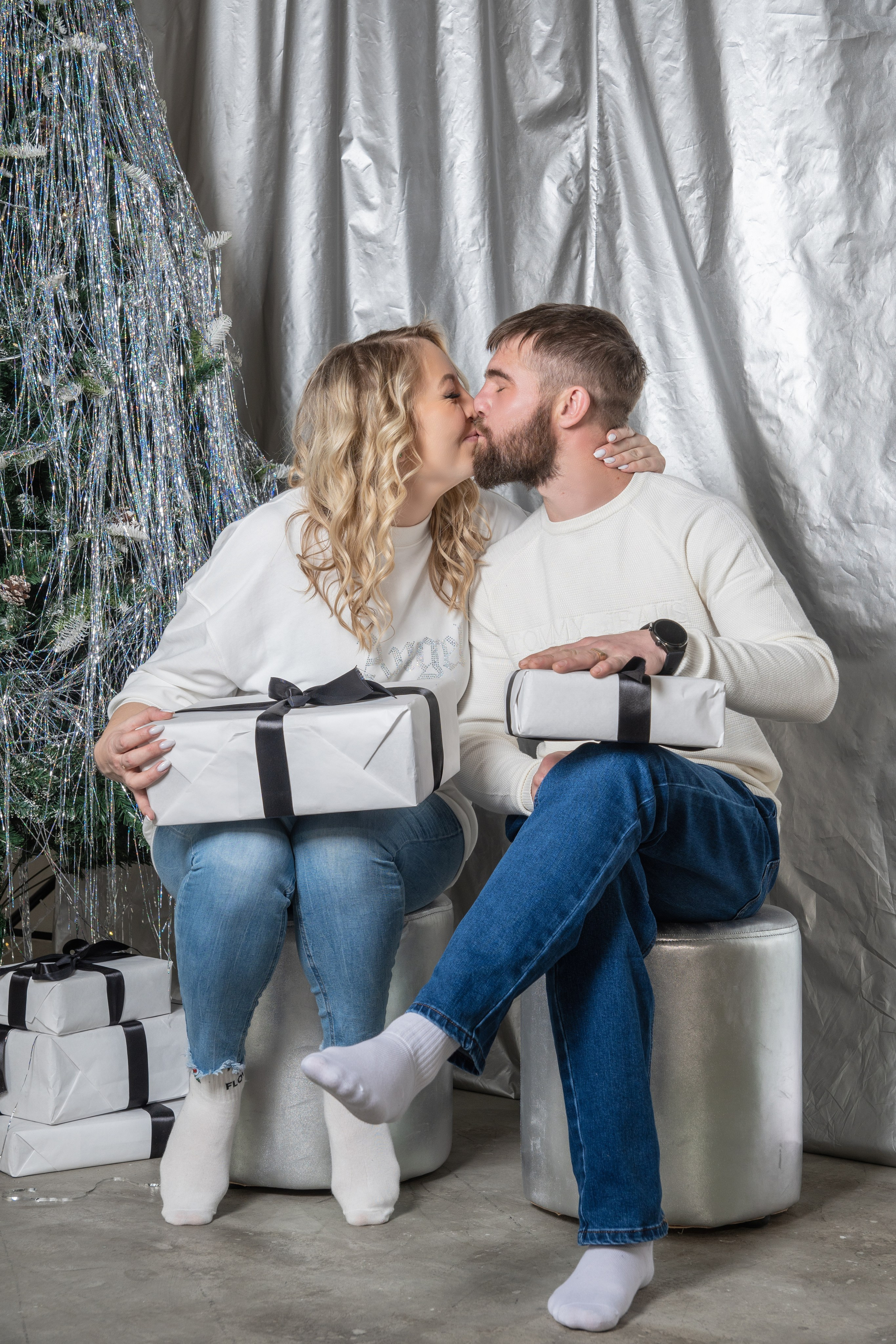 Семейная парная новогодняя фотосессия