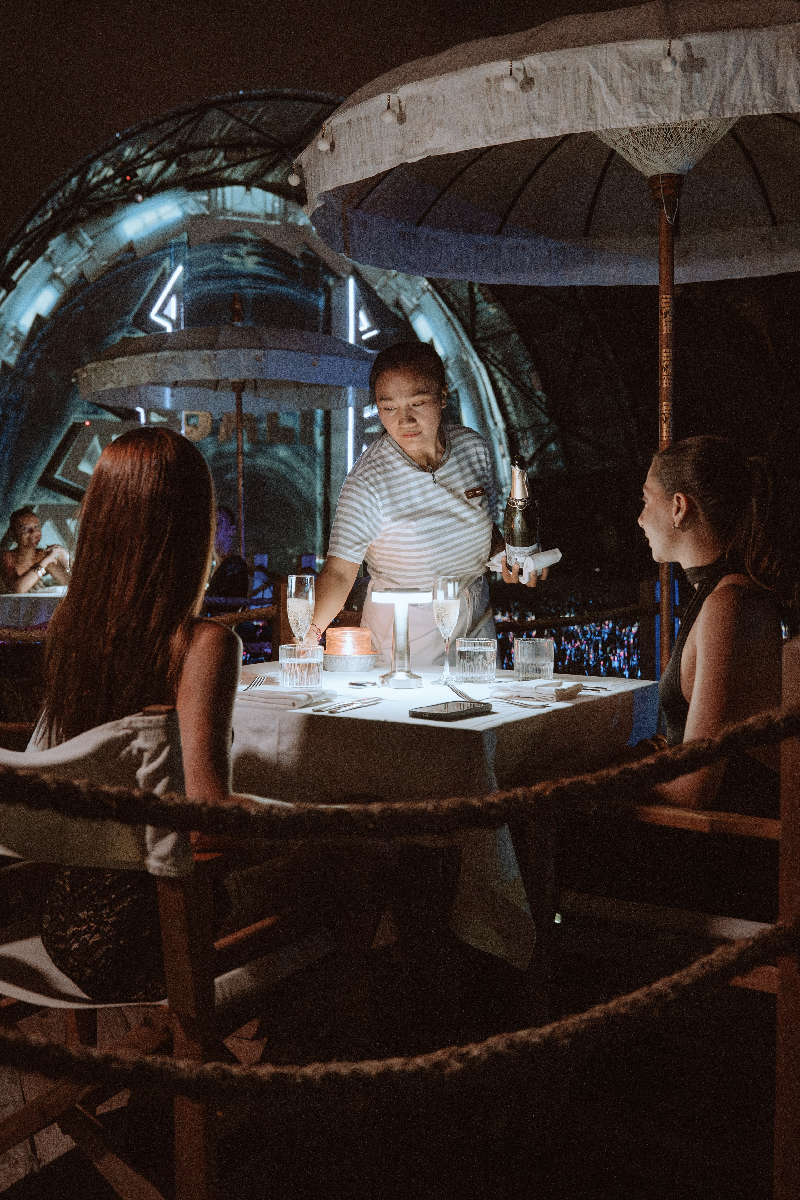 Fine dining by the rice field at Sardine after sunset, Bali. Сергей Зворыгин
