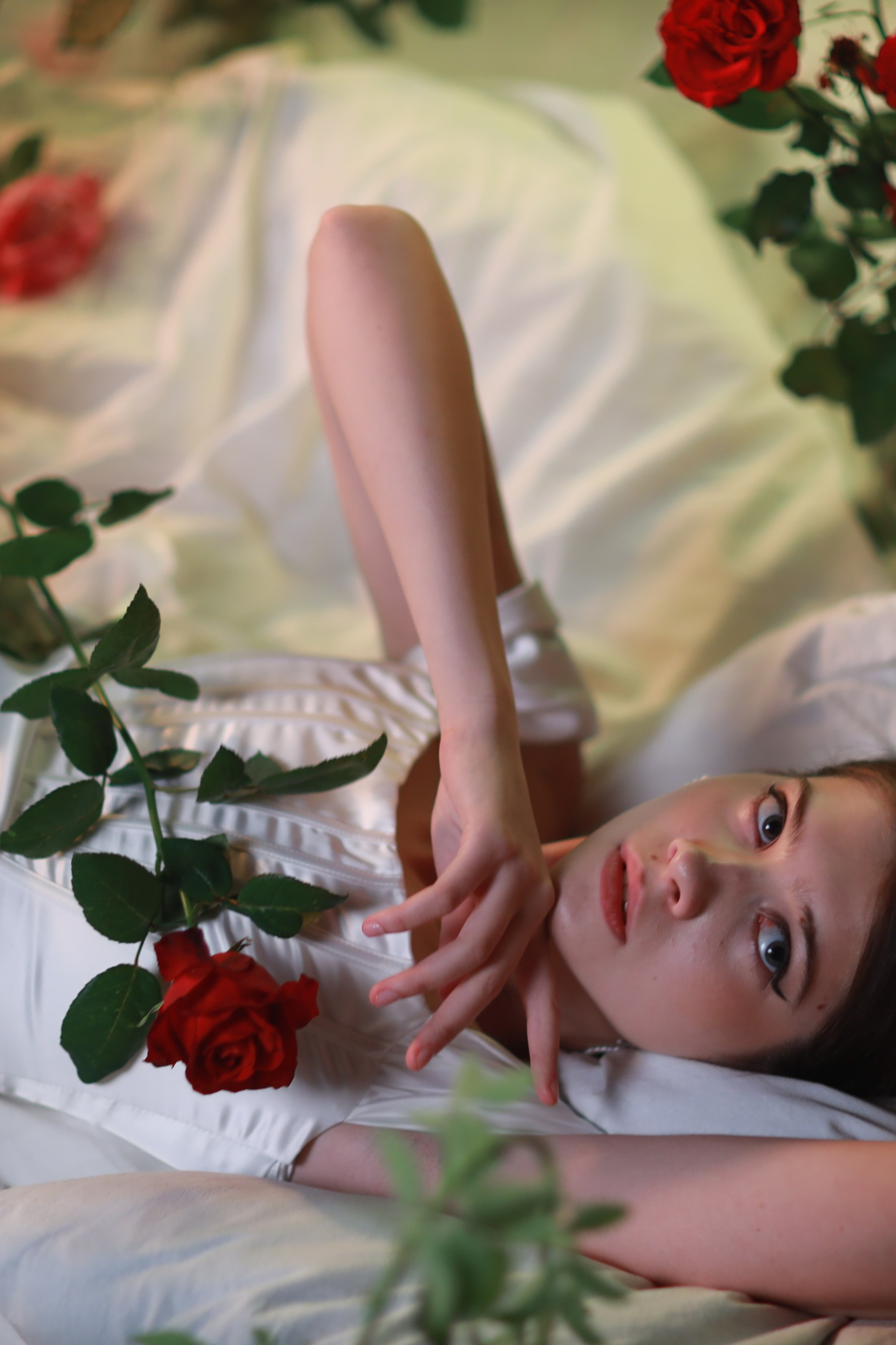 Розы и белое платье