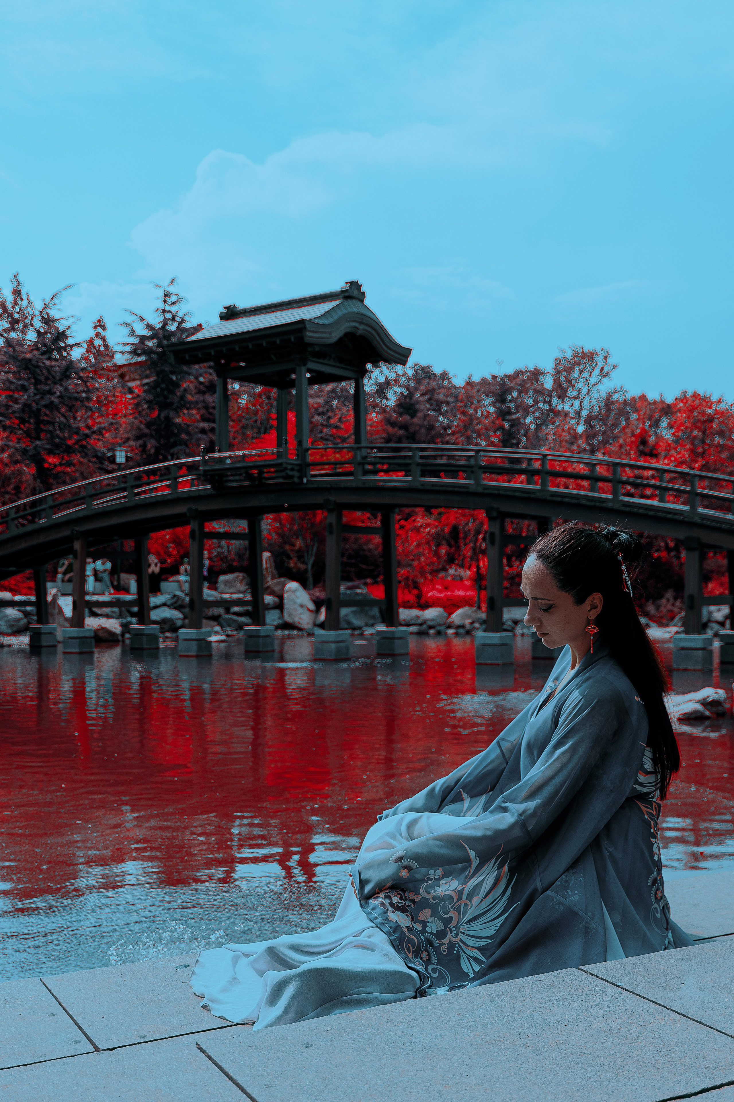 Фотосессия в японском стиле в краснодаре в парке Галицкого. прекрасный образ гейши и женская эстетика. Красивая природа Японии. 