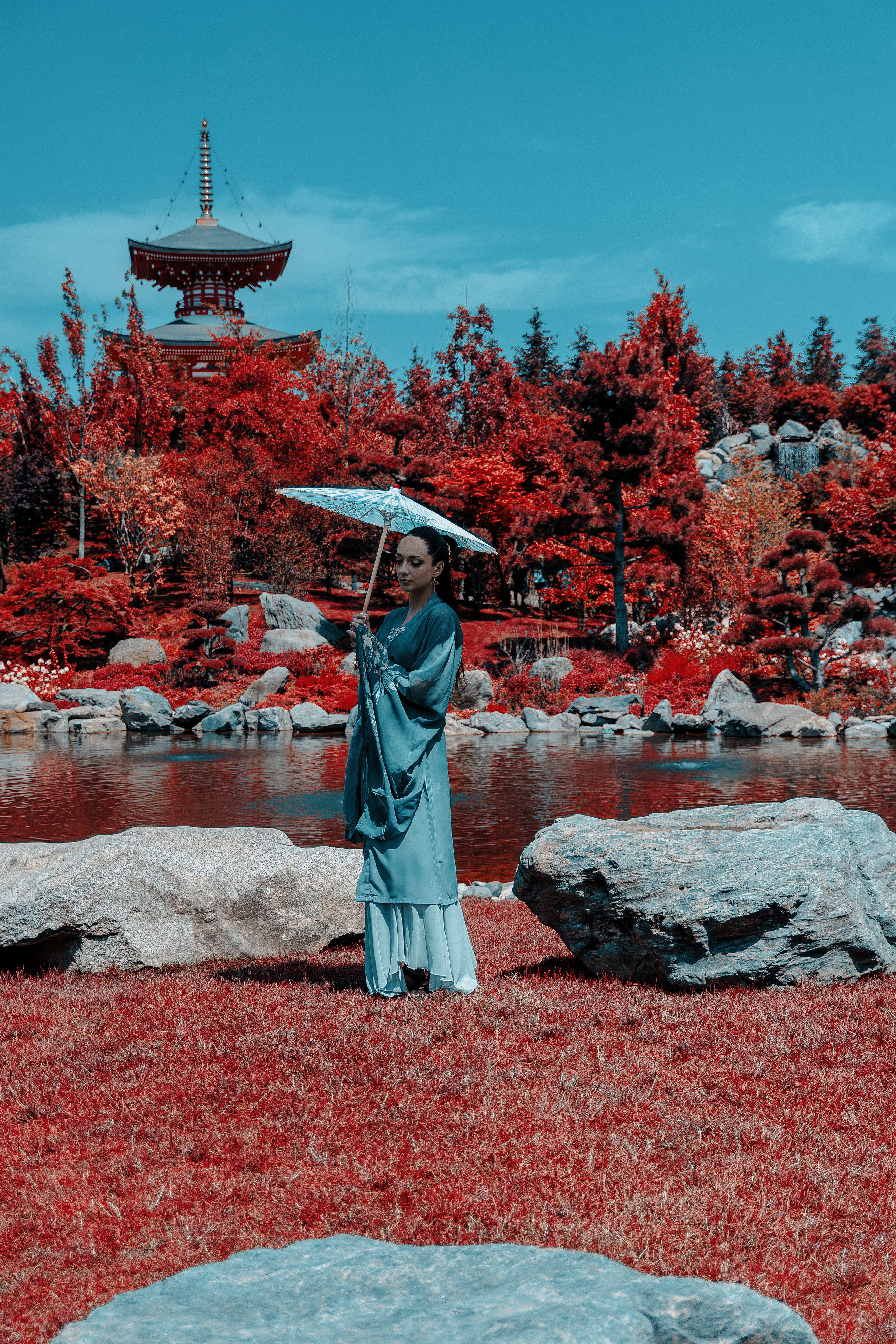 Фотосессия в японском стиле в краснодаре в парке Галицкого. прекрасный образ гейши и женская эстетика. Красивая природа Японии. 