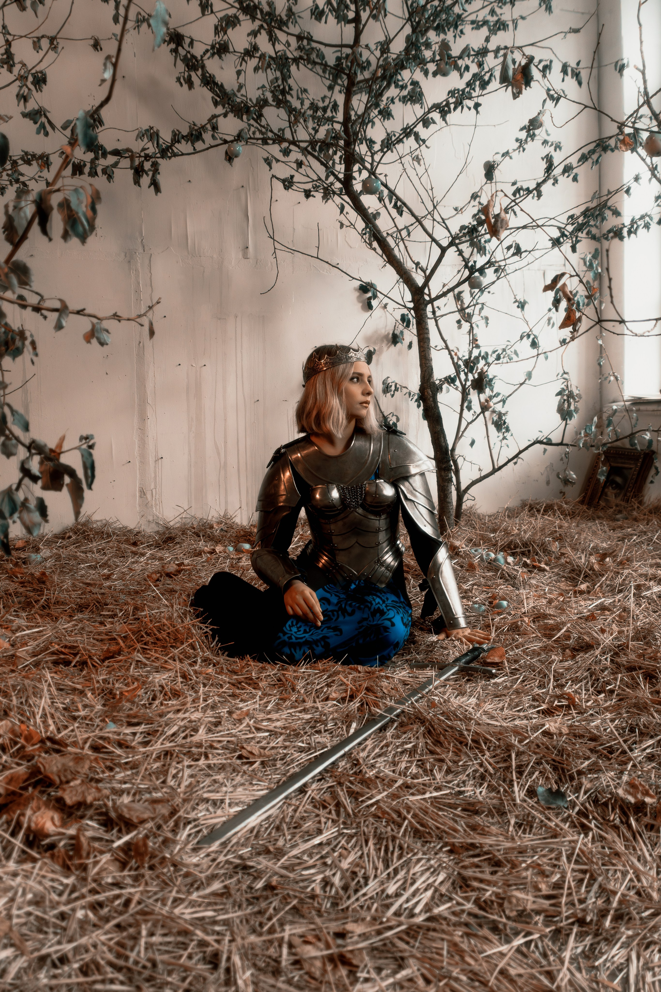 Художественный образ девушки в стилизованных доспехах, передающий силу и красоту. Мастерское исполнение делает портрет незабываемым.