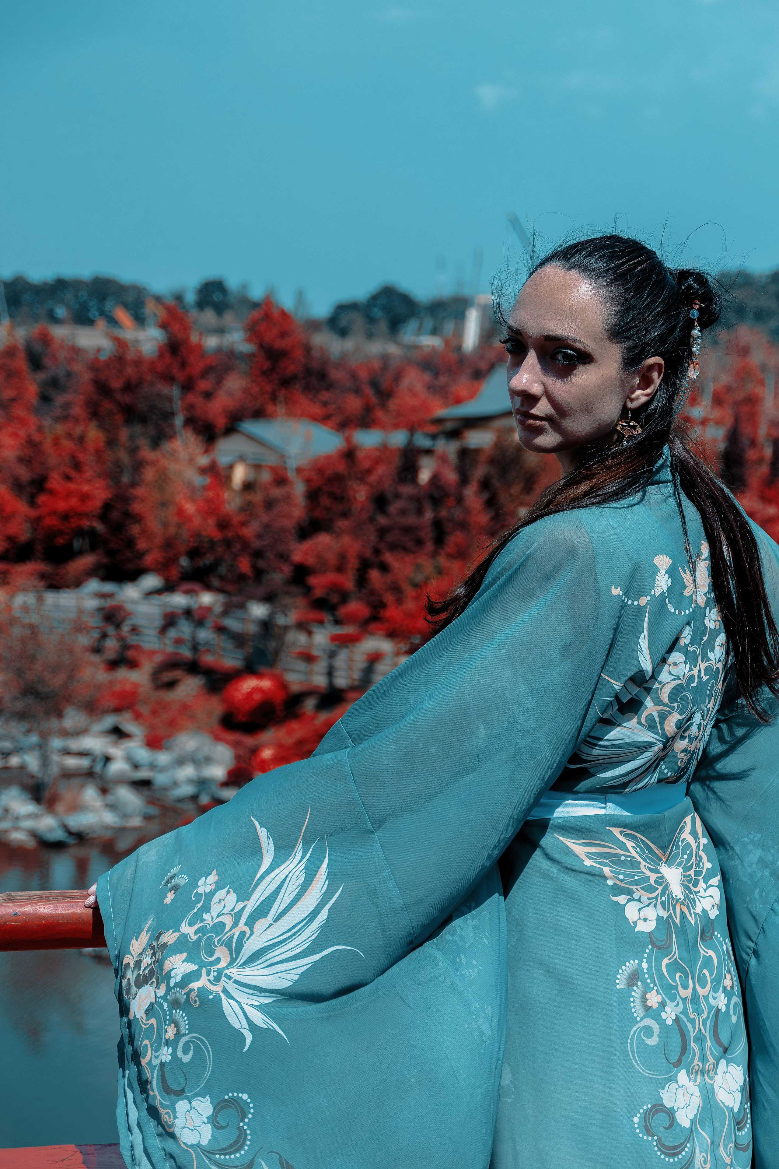 Фотосессия в японском стиле в краснодаре в парке Галицкого. прекрасный образ гейши и женская эстетика. Красивая природа Японии. 