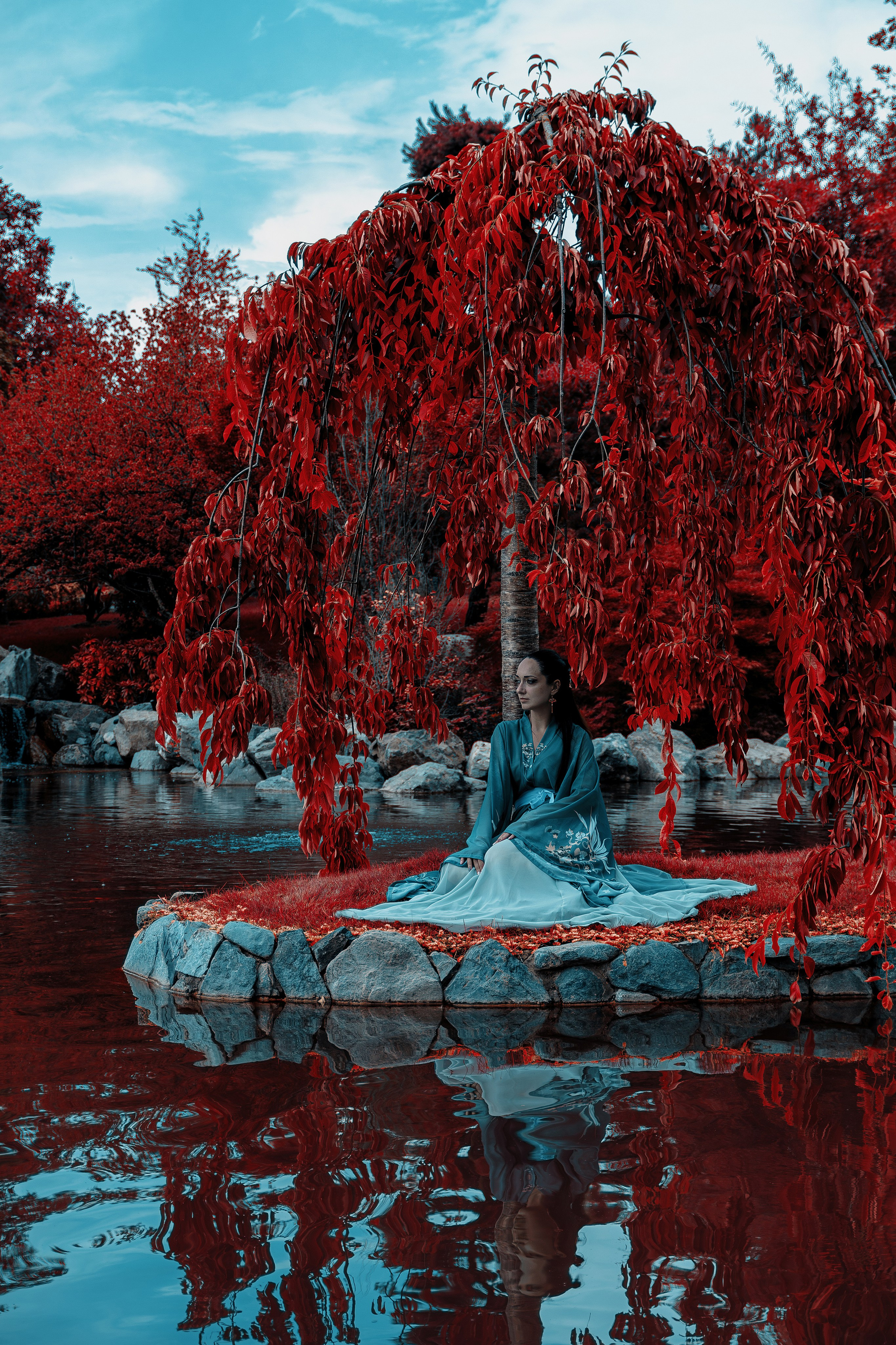 Фотосессия в японском стиле в краснодаре в парке Галицкого. прекрасный образ гейши и женская эстетика. Красивая природа Японии. 