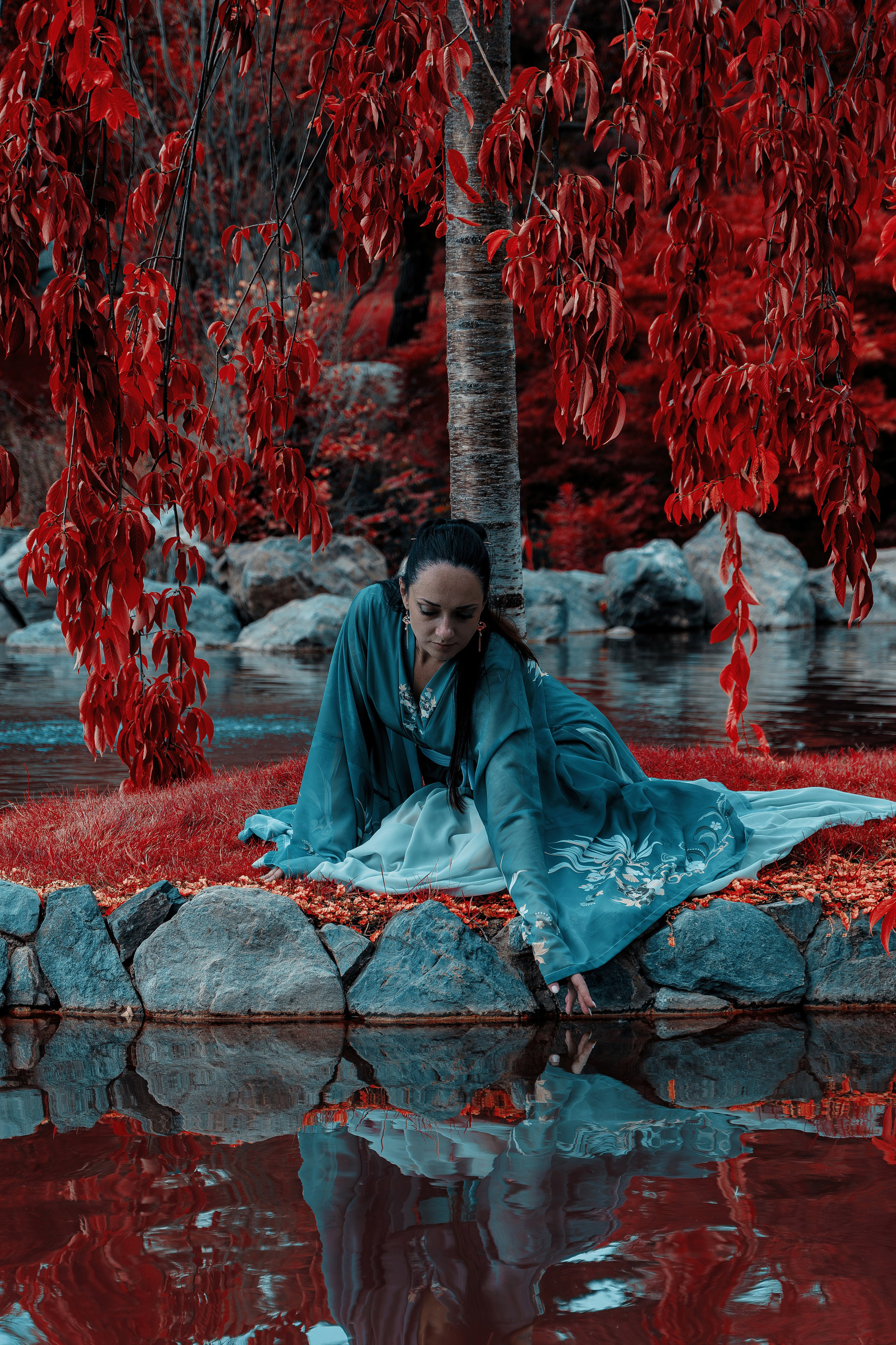 Фотосессия в японском стиле в краснодаре в парке Галицкого. прекрасный образ гейши и женская эстетика. Красивая природа Японии. 