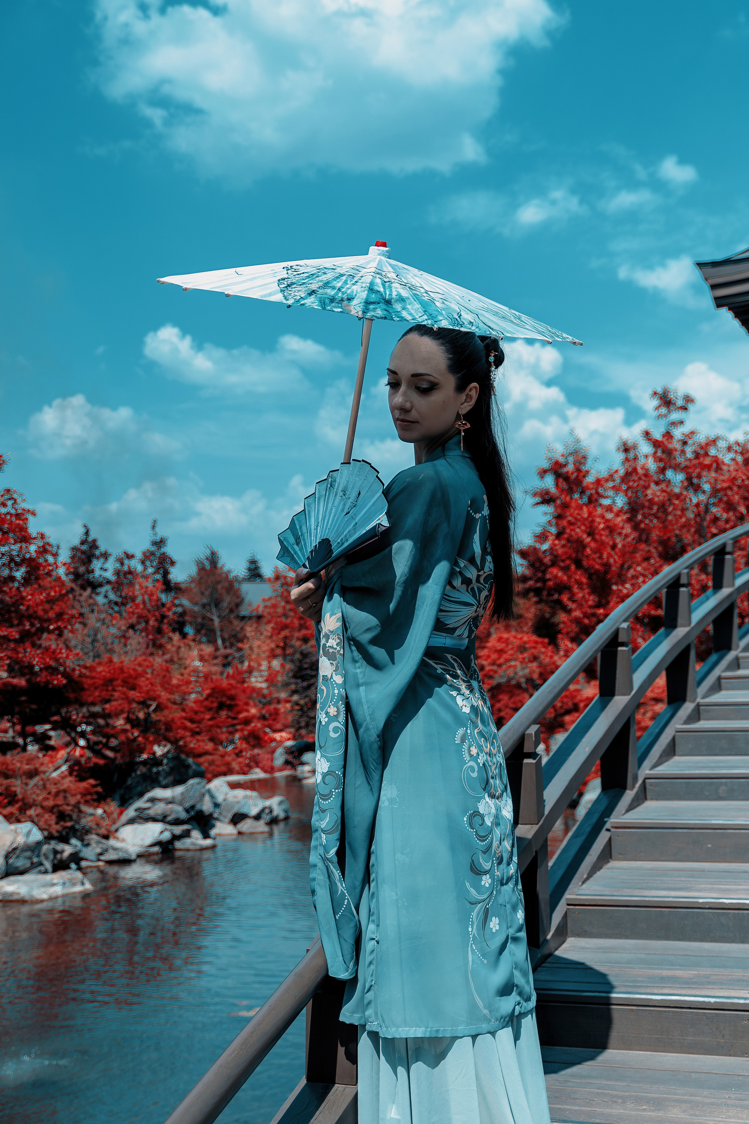 Фотосессия в японском стиле в краснодаре в парке Галицкого. прекрасный образ гейши и женская эстетика. Красивая природа Японии. 