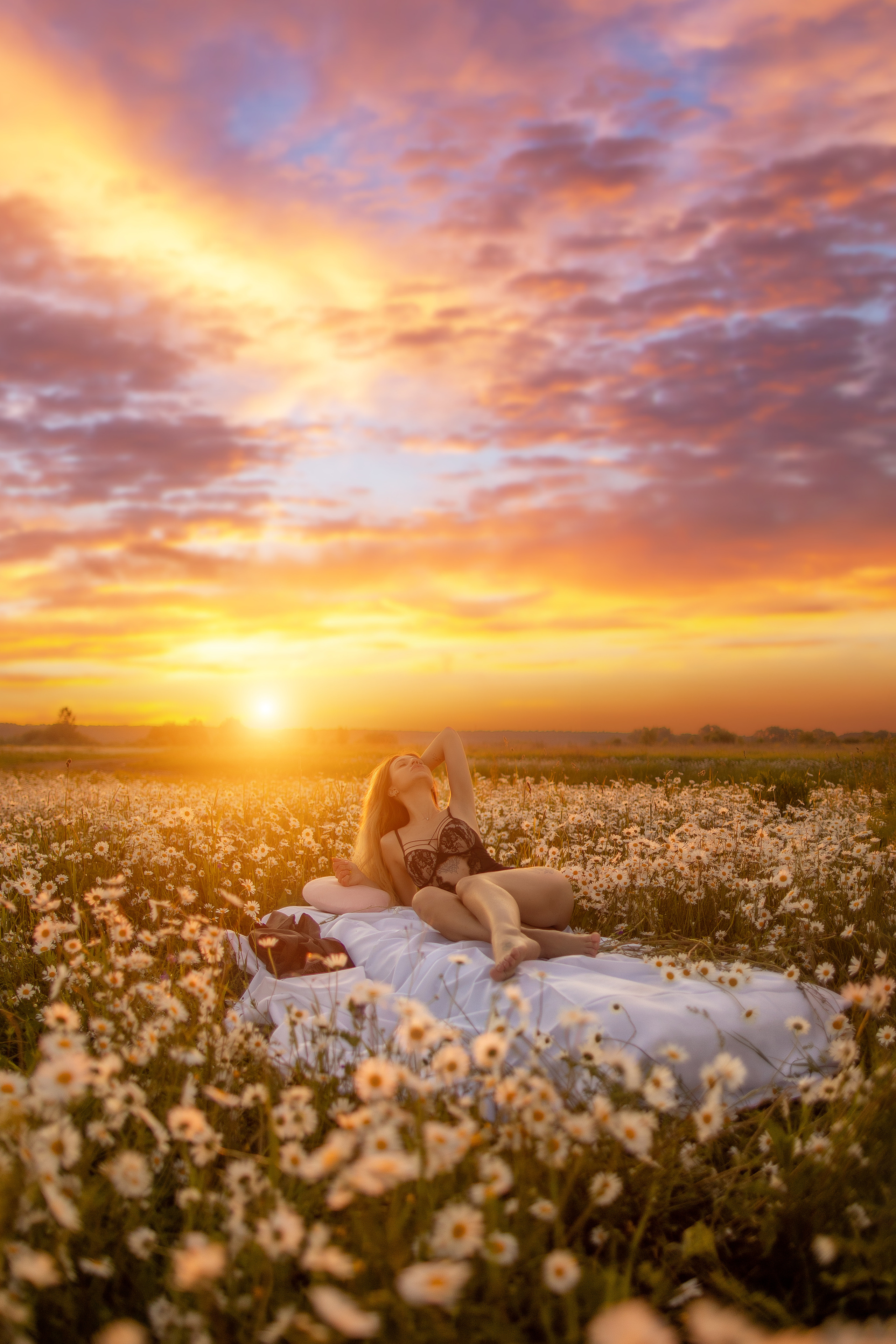 рассветная фотосессия в ромашках