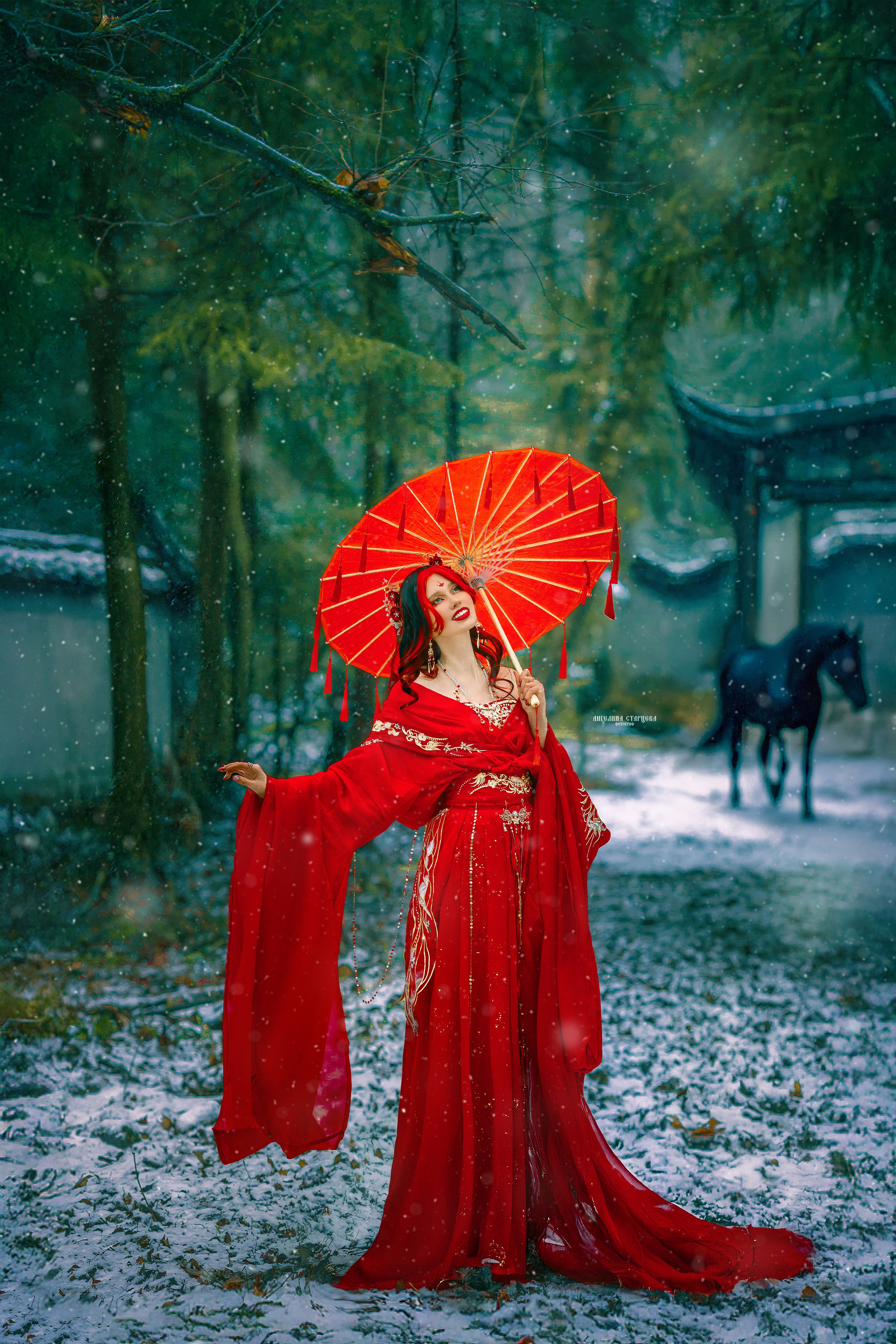Невеста в алом, 猩红色的新娘. Сказочный фотограф в русском стиле в Москве Ангелина Старцева | Русский сказки|Фотосесессия в Азиатском стиле