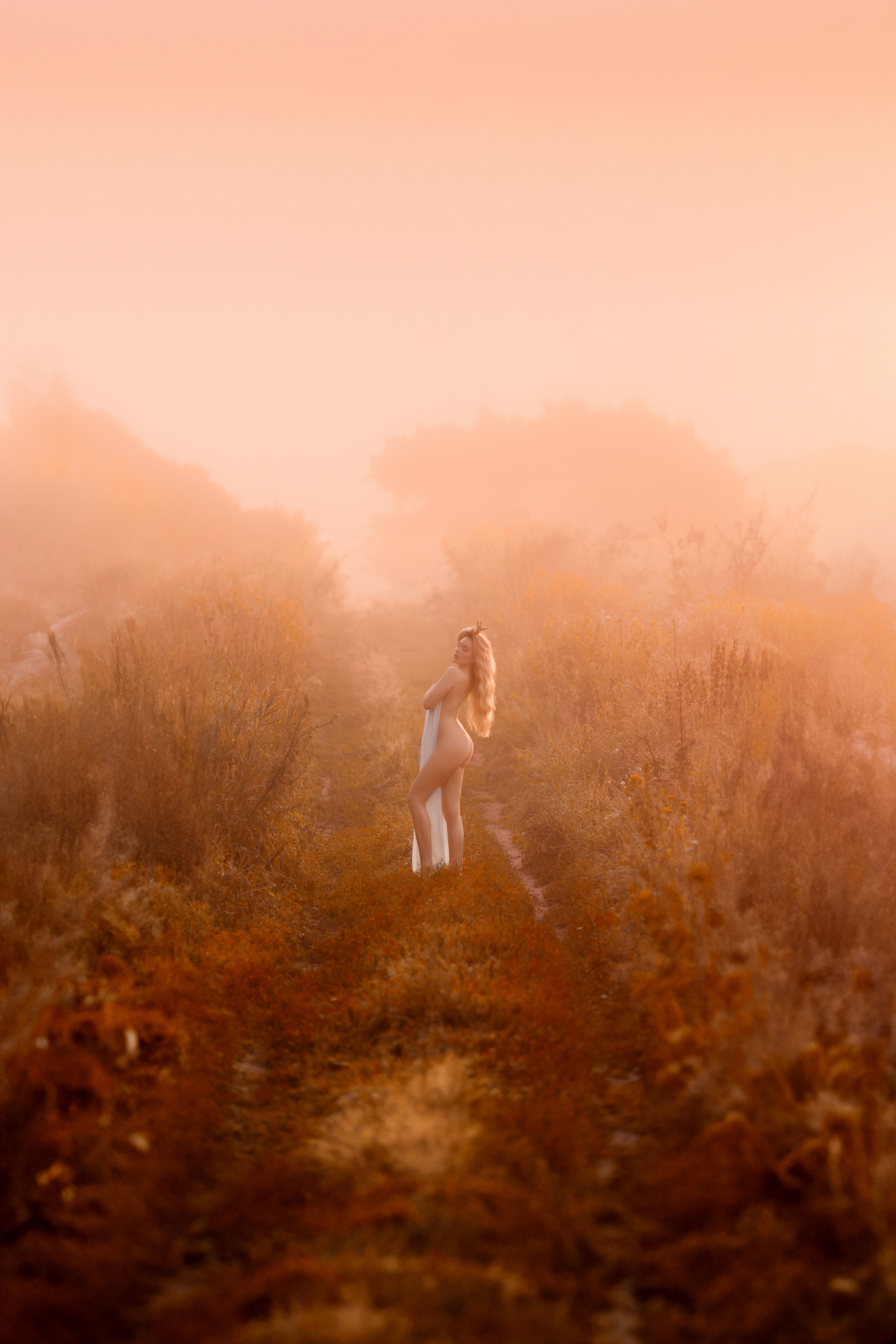 обнаженное женское тело на рассвете