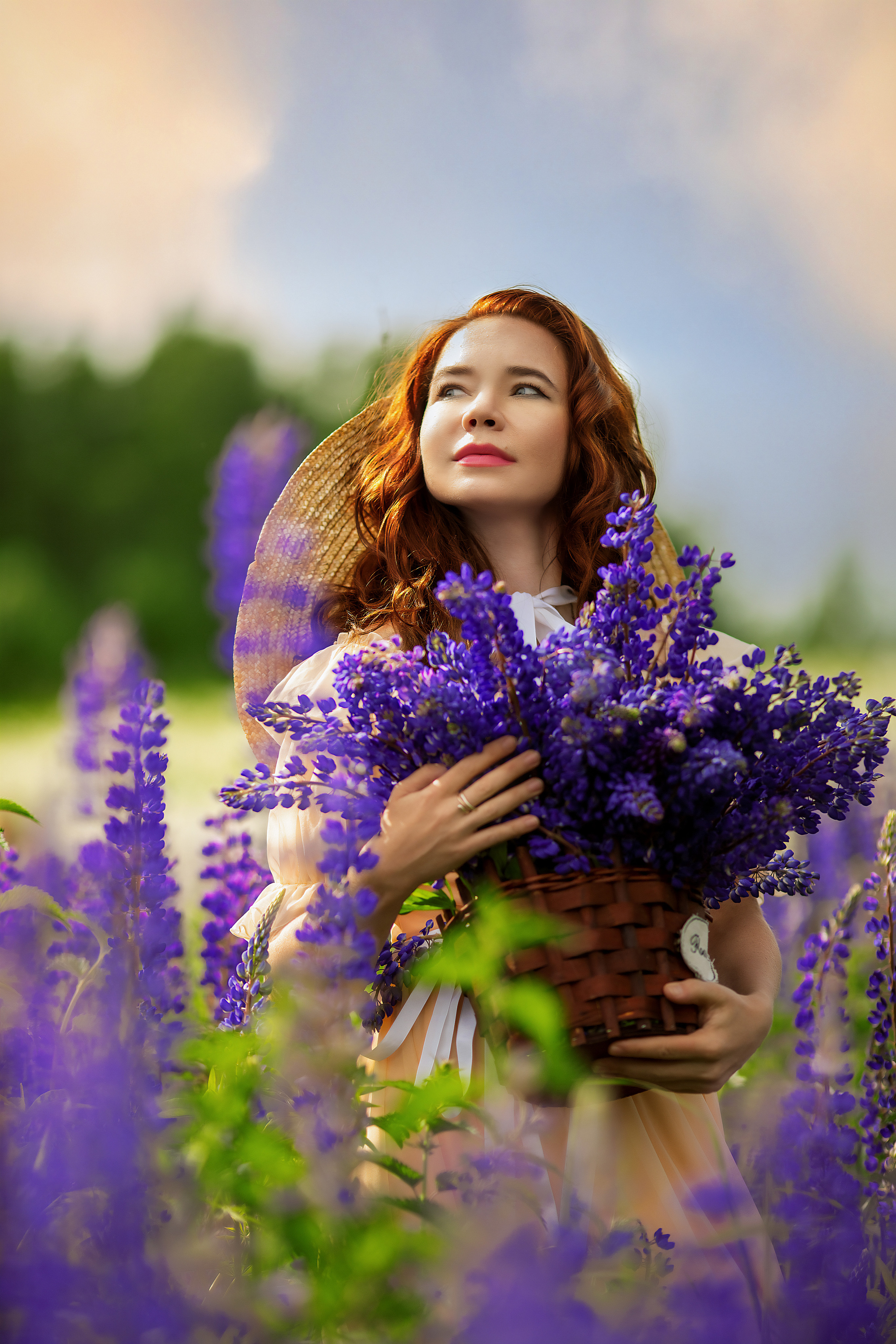 девушка в люпиновом поле