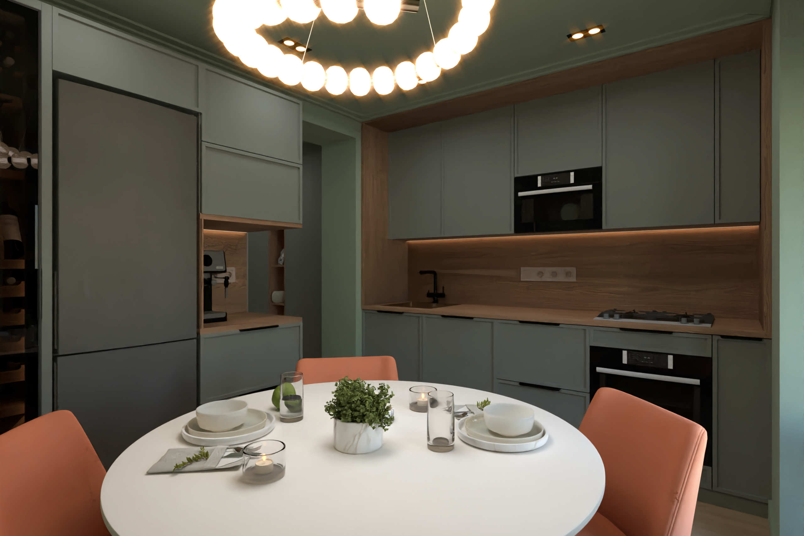 Квартира с темной кухней. Дизайн интерьера в Крыму