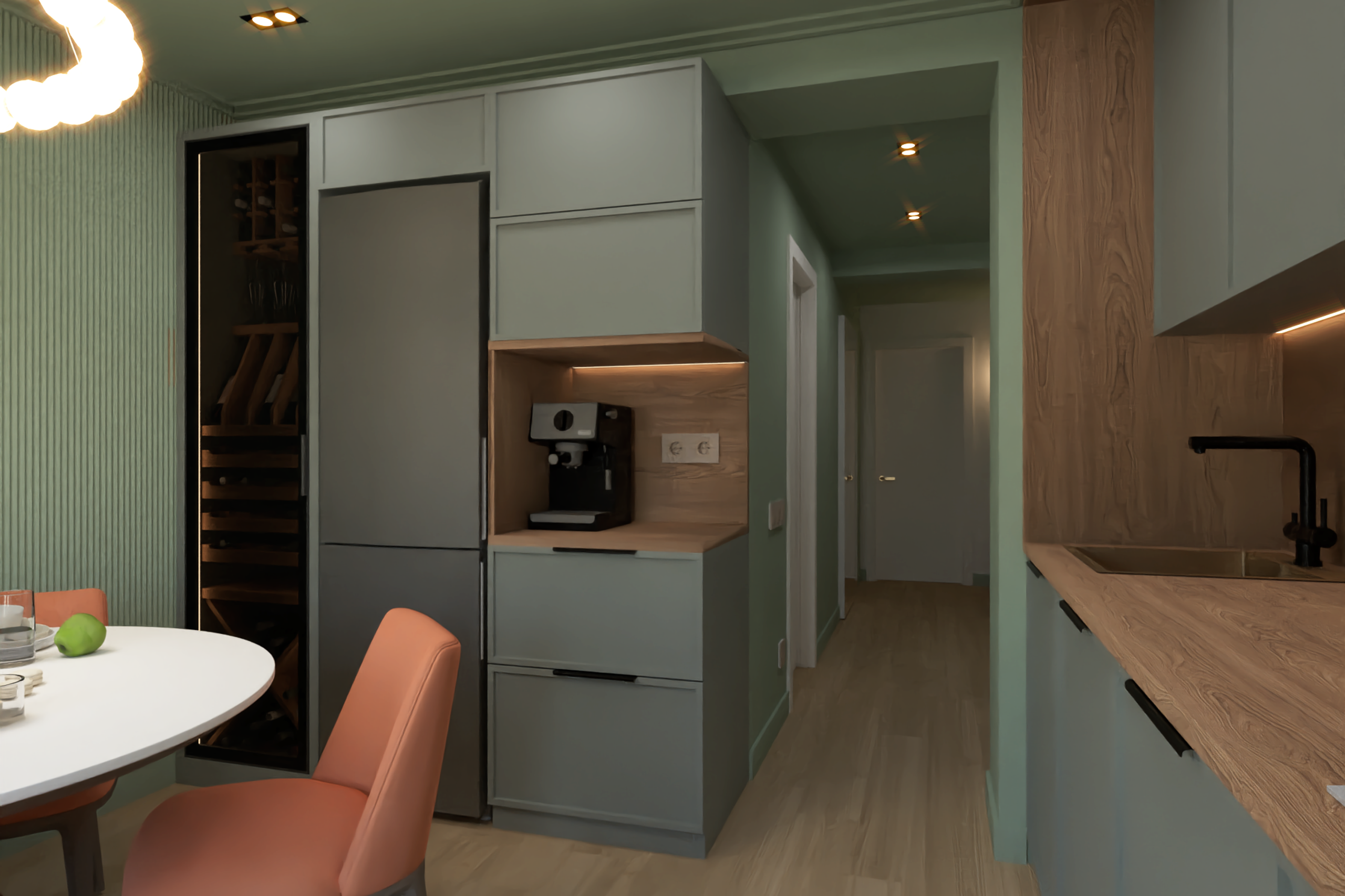 Квартира с темной кухней. Дизайн интерьера в Крыму