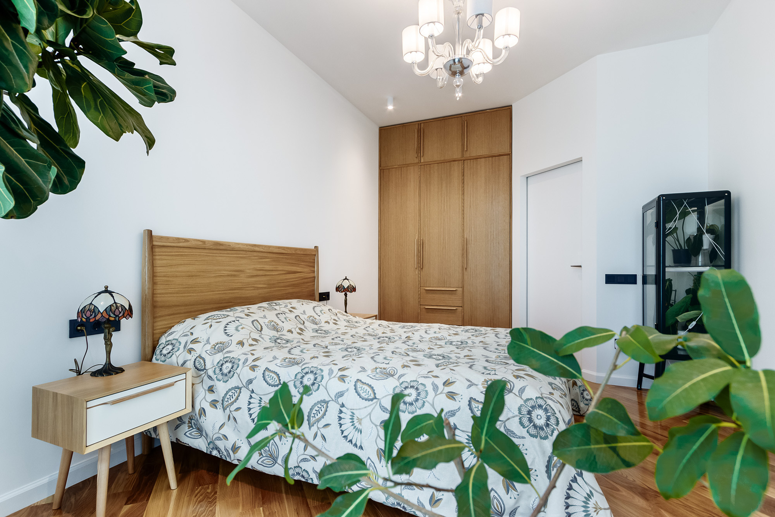 Интерьерная фотографии спальни с комнатными растениями