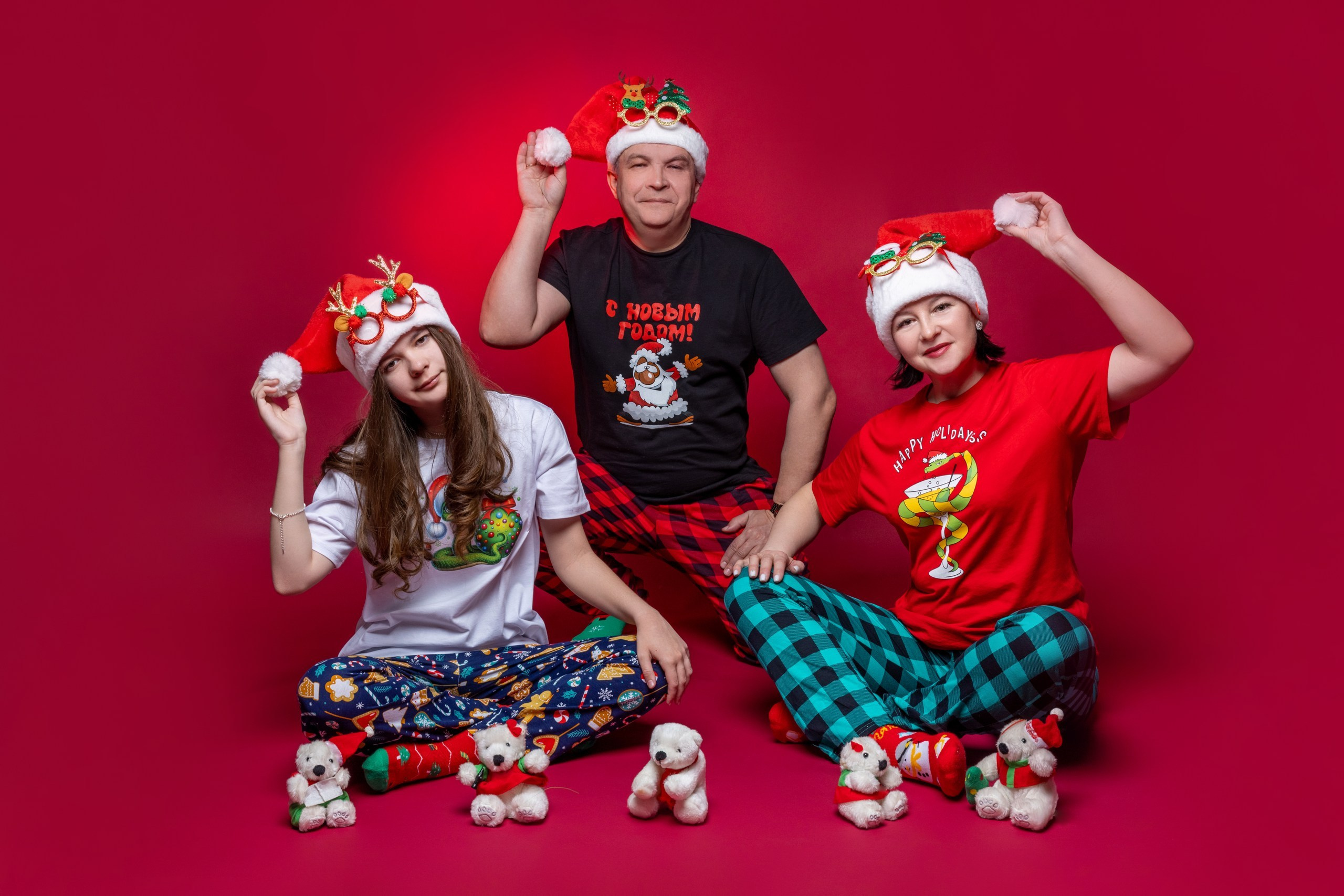 Семейная новогодняя съемка на фонах