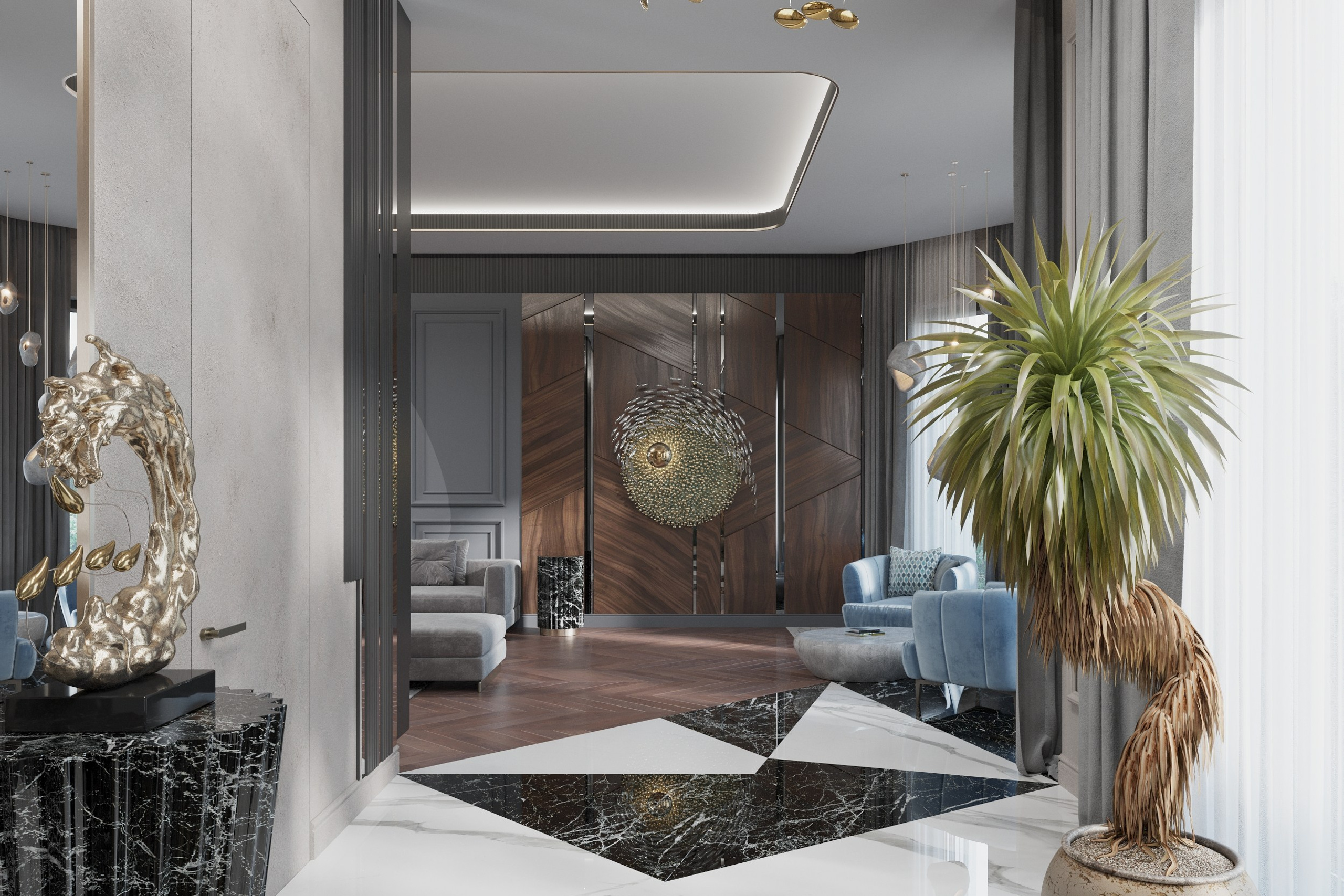 Luxury Mansion in Novotitorovskaya — 3D Visualization. 3D INTERIOR AND ARCHITECTURE VISUALIZATION