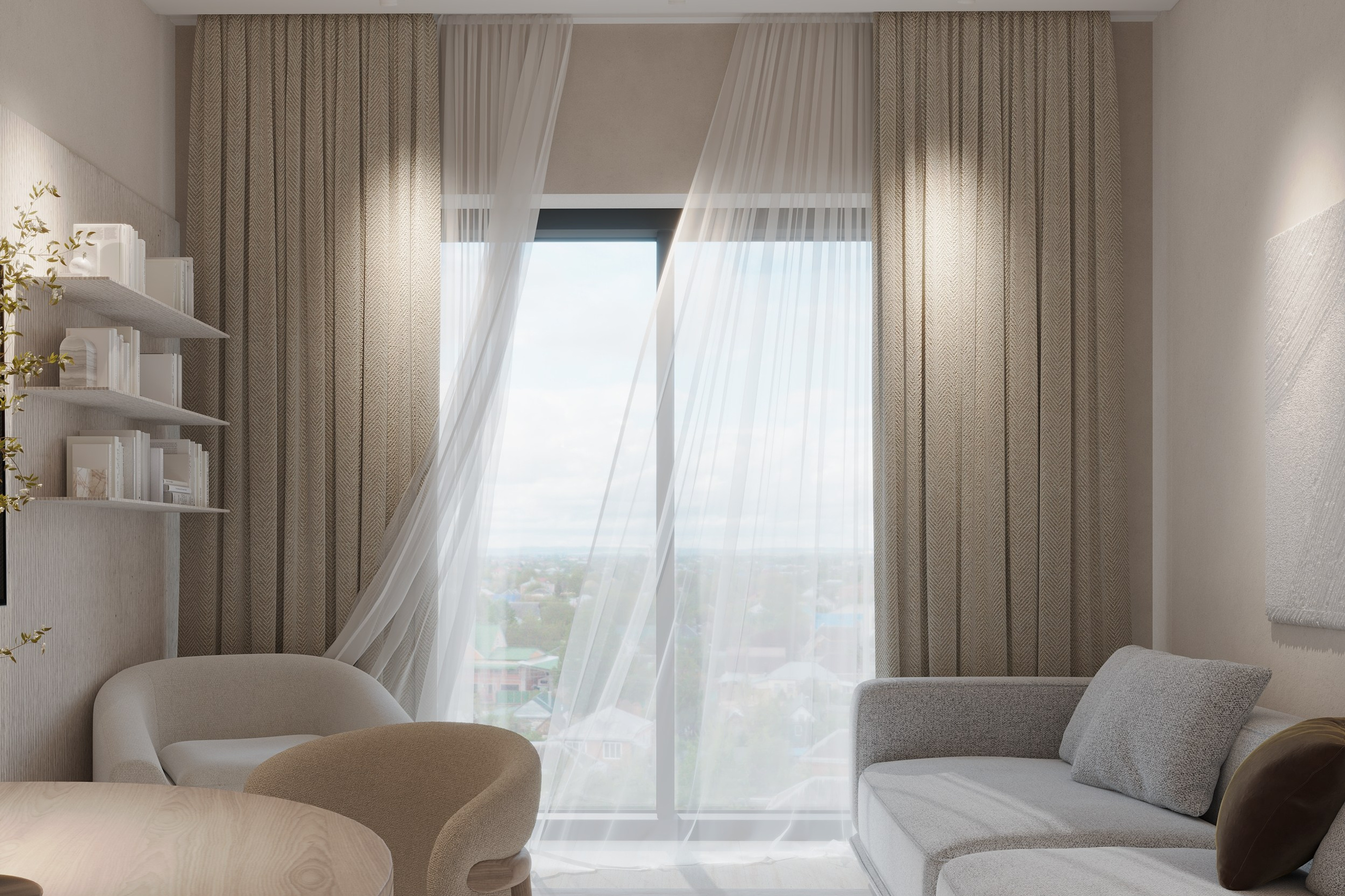 Интерьер квартиры в тёплых тонах — 3D визуализация от Baxx Pro для дизайнера Дианы Кова. 3Д Визуализация Интерьера и Архитектуры