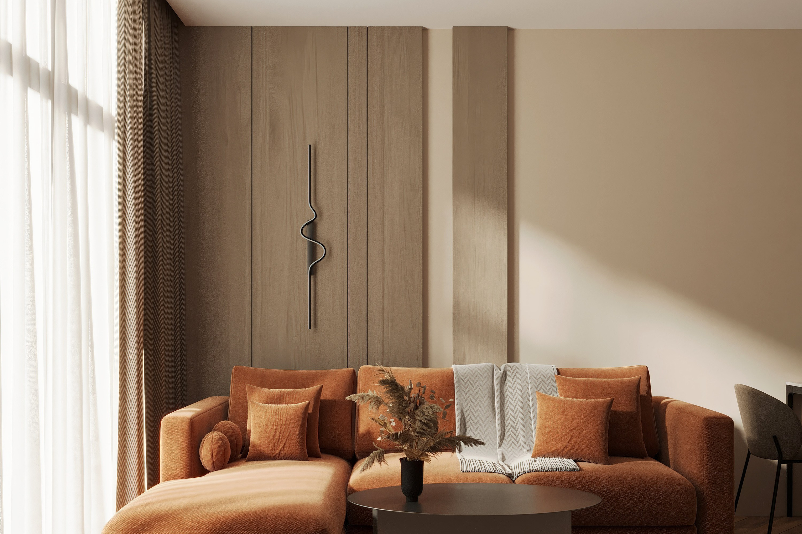 Квартира-студия — тёплый современный интерьер. 3Д Визуализация Интерьера и Архитектуры