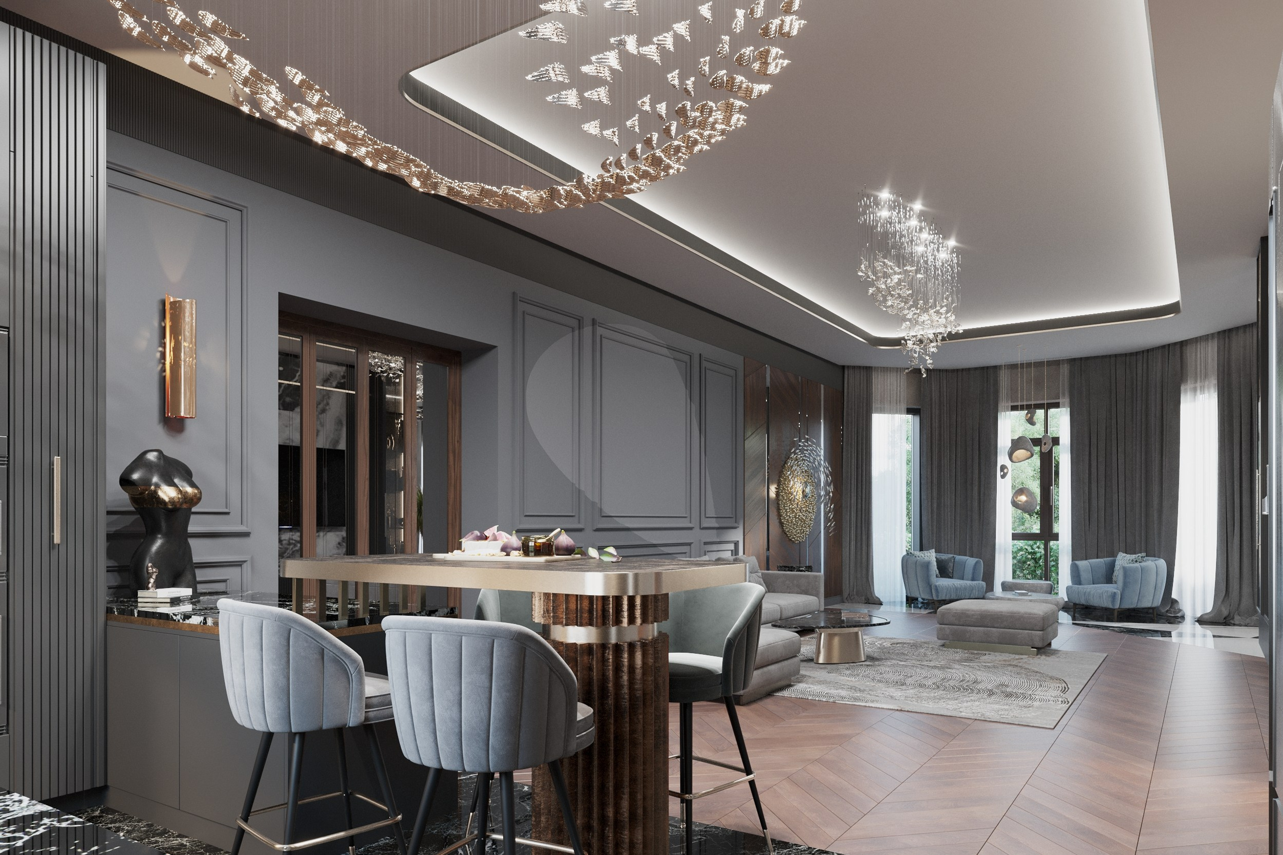 Luxury Mansion in Novotitorovskaya — 3D Visualization. 3D INTERIOR AND ARCHITECTURE VISUALIZATION