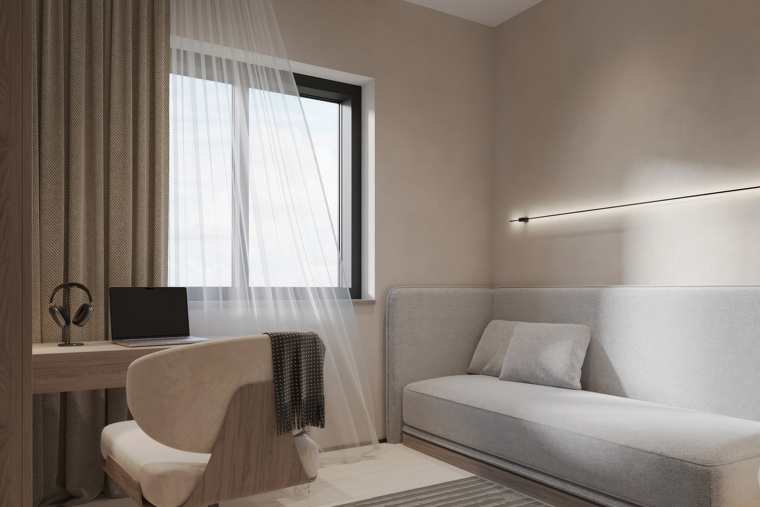 Интерьер квартиры в тёплых тонах — 3D визуализация от Baxx Pro для дизайнера Дианы Кова. 3Д Визуализация Интерьера и Архитектуры