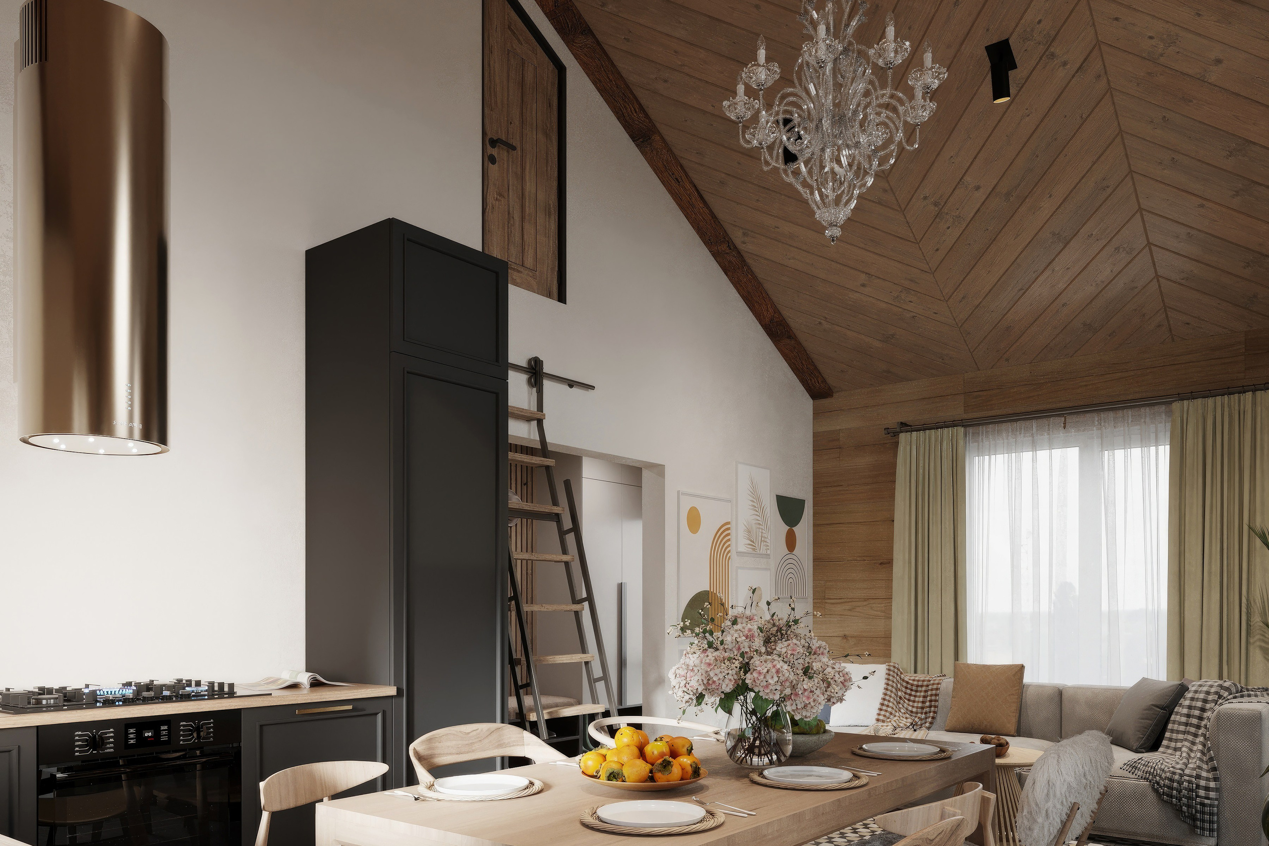 Countryside Cottage — Interior Design with Natural Materials. 3D INTERIOR AND ARCHITECTURE VISUALIZATION