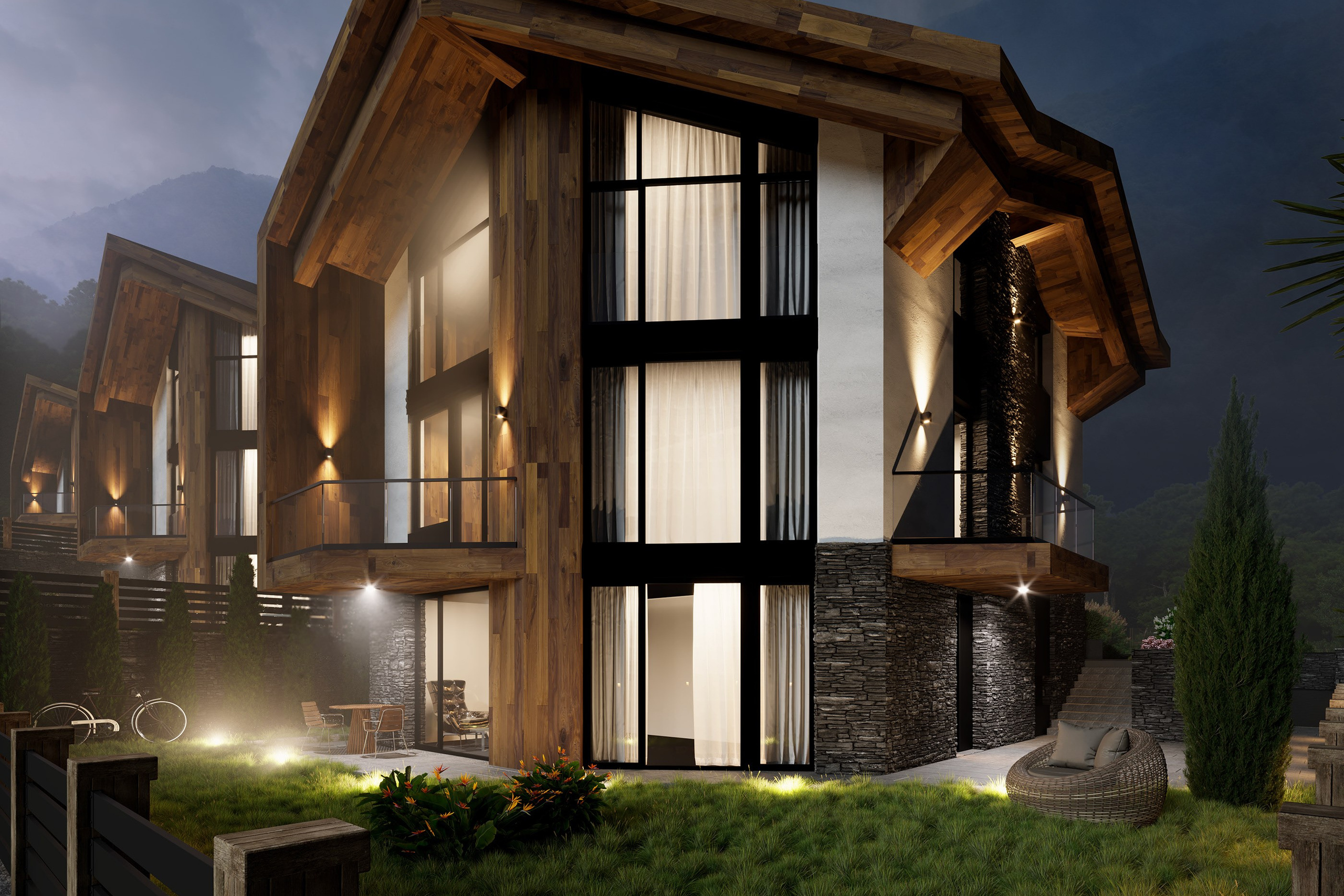 Architectural Visualization of Cottages in Sochi, Surrounded by Nature. 3D INTERIOR AND ARCHITECTURE VISUALIZATION