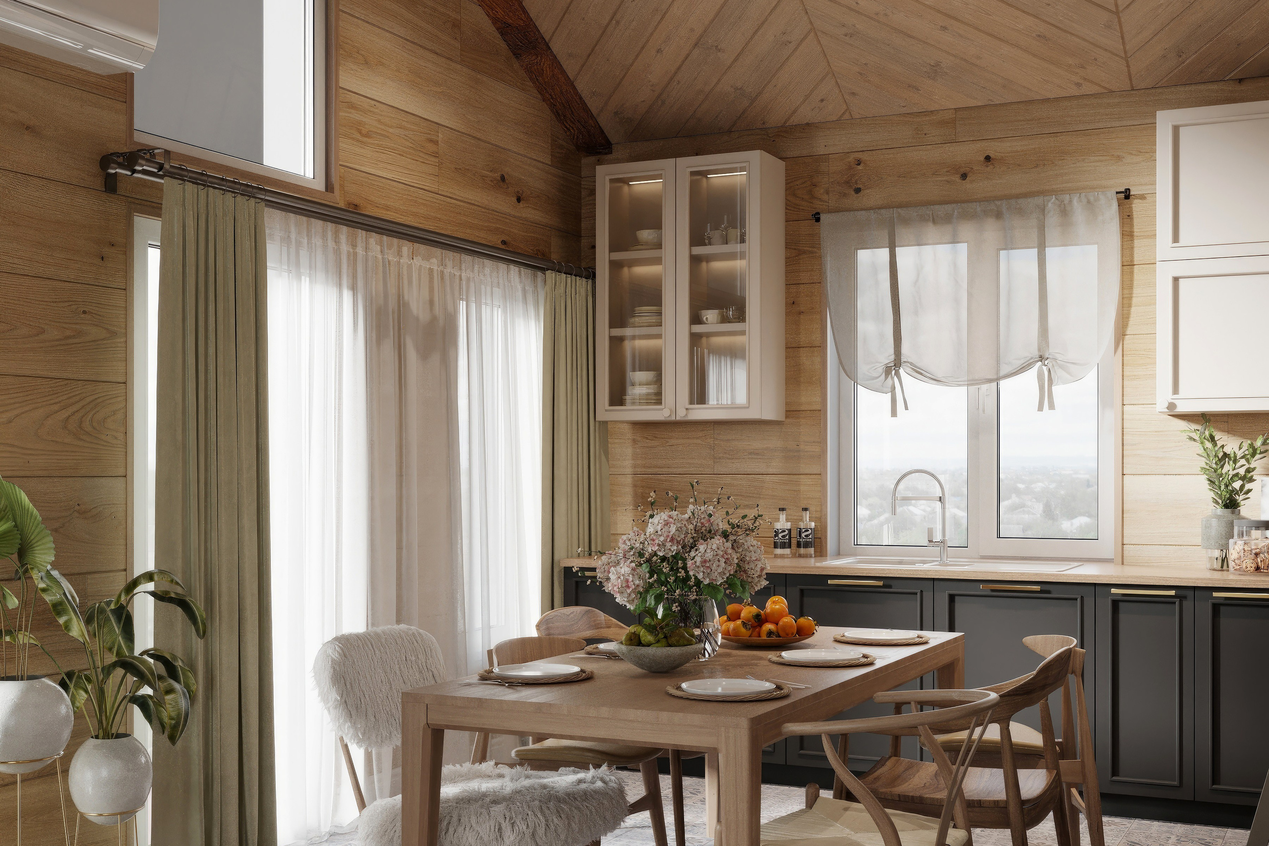 Countryside Cottage — Interior Design with Natural Materials. 3D INTERIOR AND ARCHITECTURE VISUALIZATION