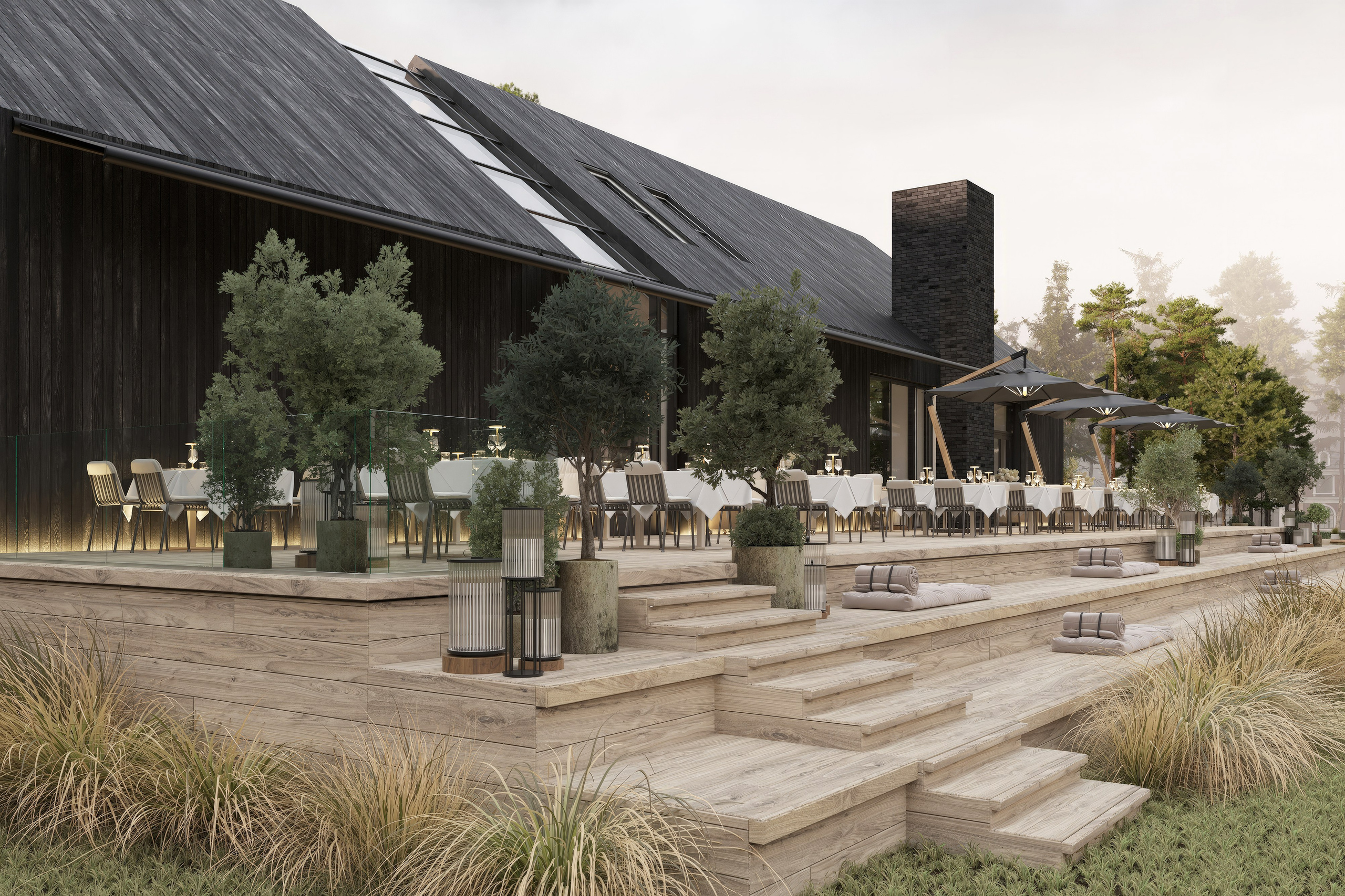 Lakeside Restaurant in the Moscow Region — 3D Visualization of Architecture & Mood. 3D INTERIOR AND ARCHITECTURE VISUALIZATION