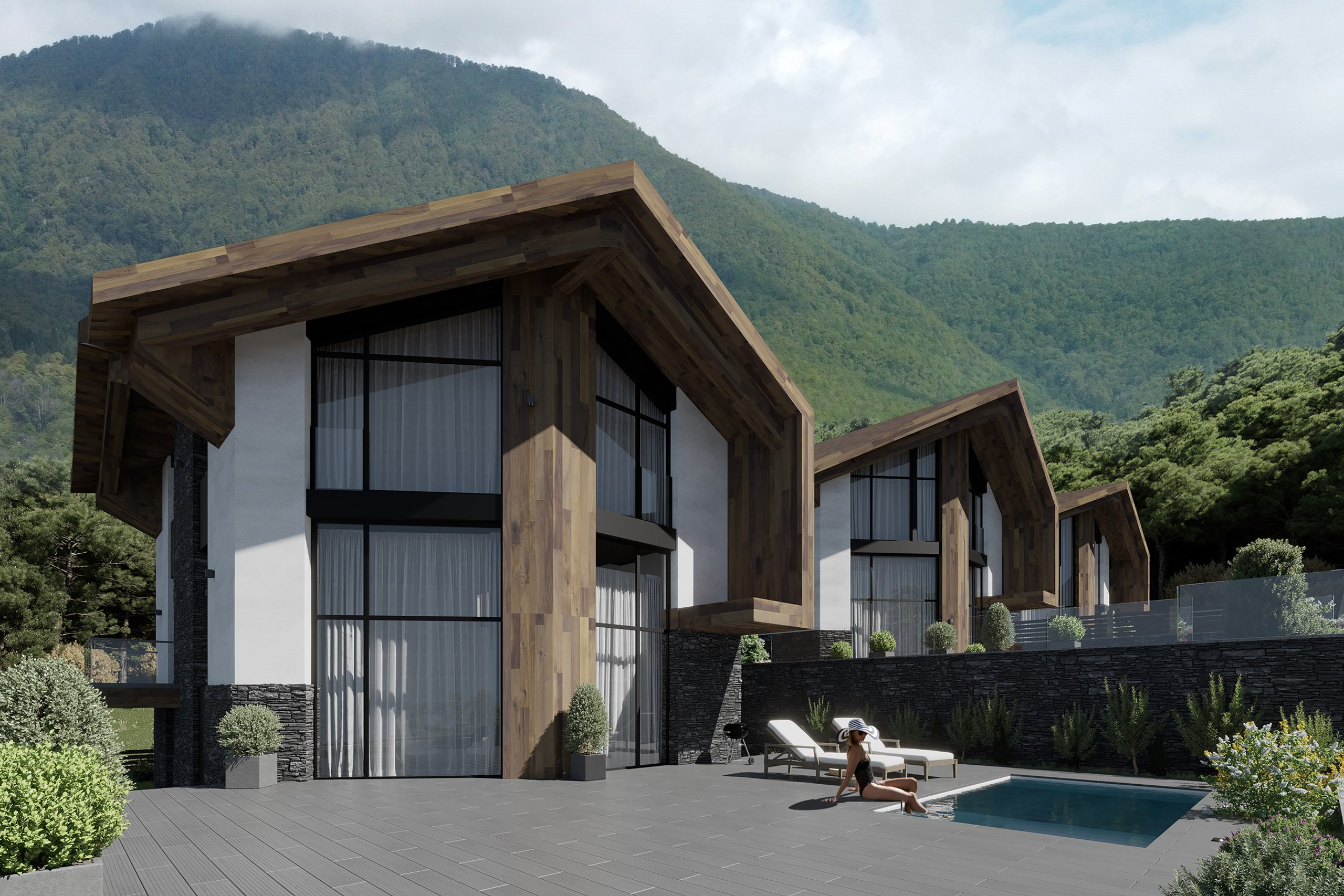 Architectural Visualization of Cottages in Sochi, Surrounded by Nature. 3D INTERIOR AND ARCHITECTURE VISUALIZATION