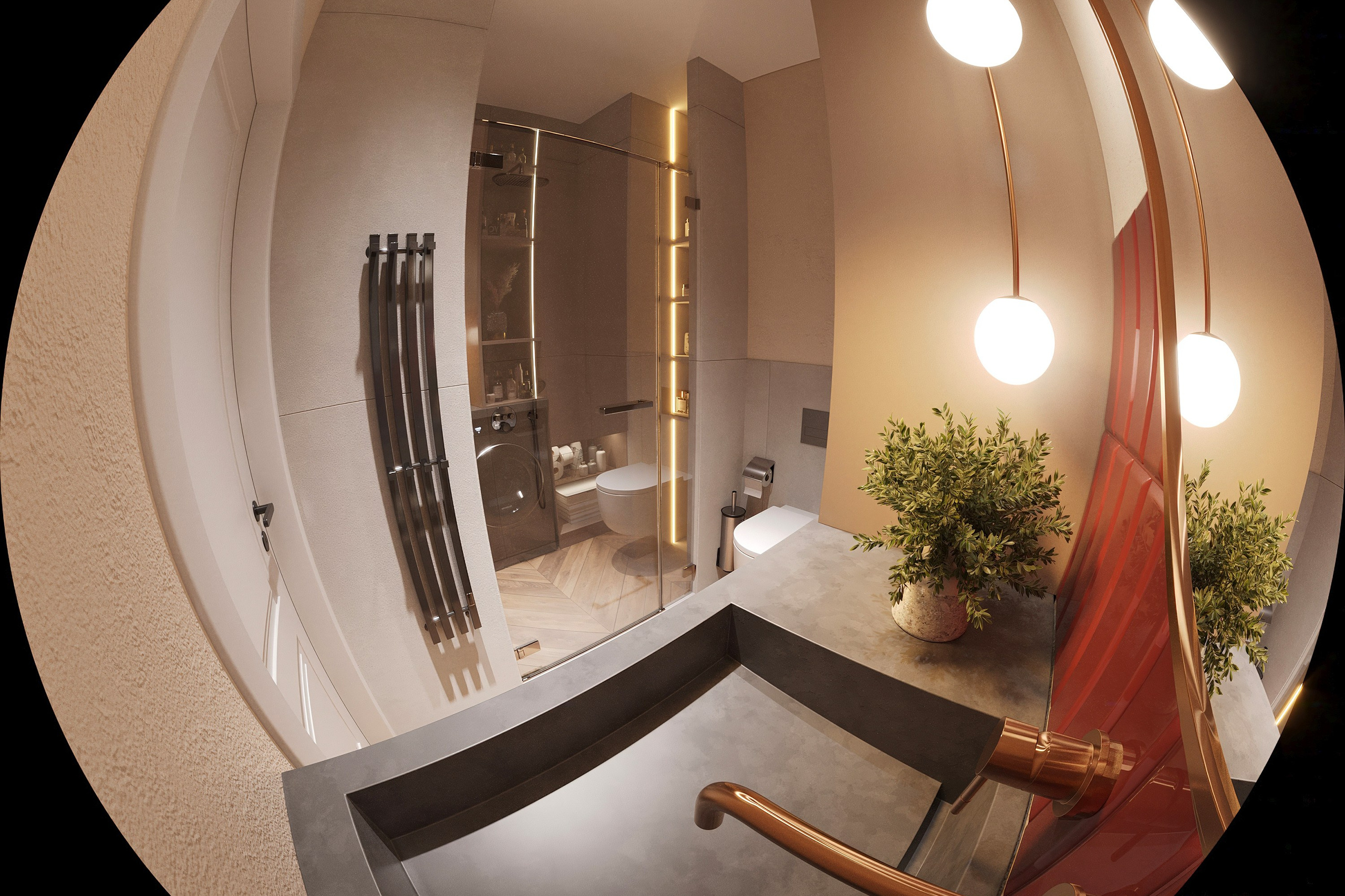 Квартира-студия — тёплый современный интерьер. 3Д Визуализация Интерьера и Архитектуры