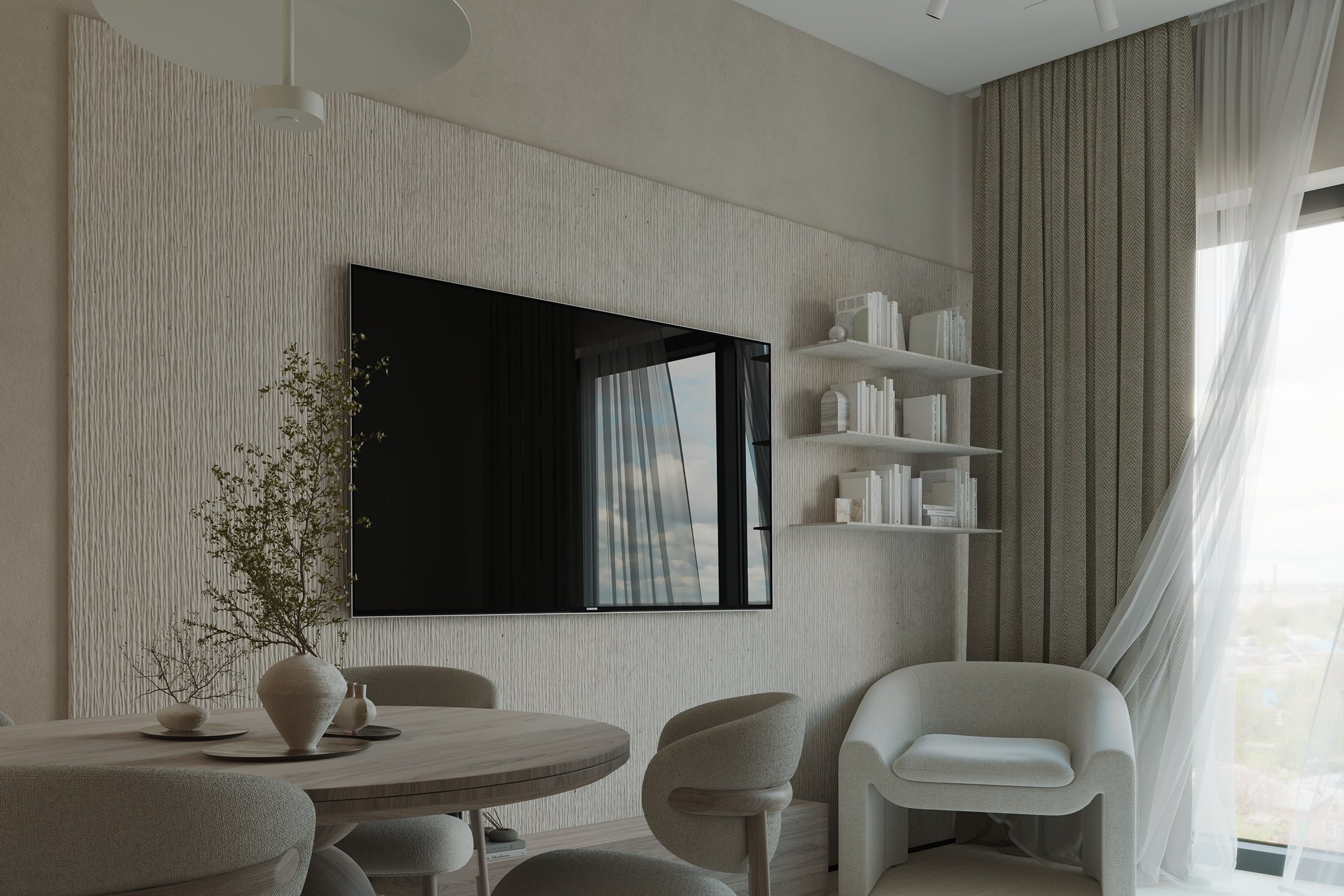 Интерьер квартиры в тёплых тонах — 3D визуализация от Baxx Pro для дизайнера Дианы Кова. 3Д Визуализация Интерьера и Архитектуры