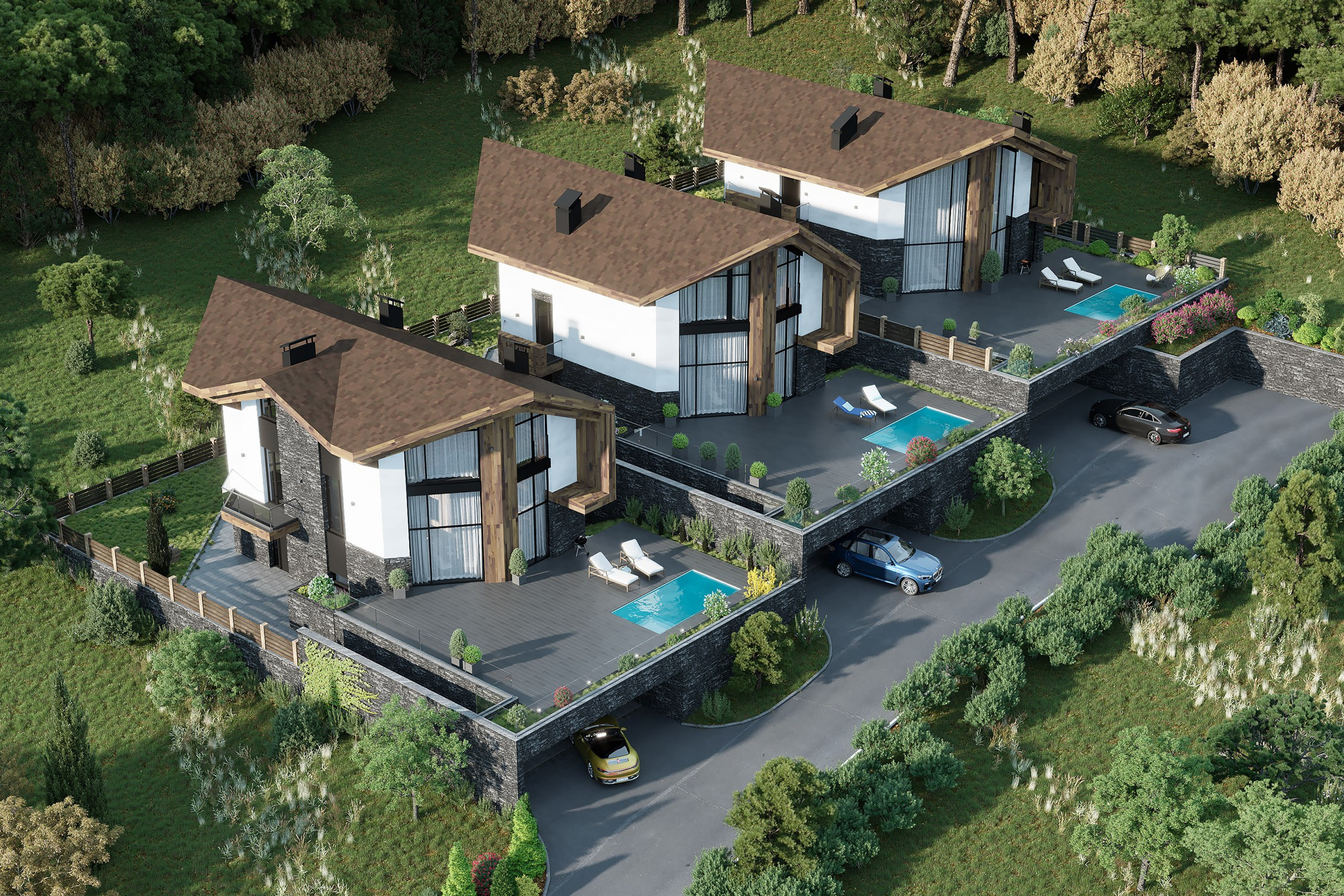 Architectural Visualization of Cottages in Sochi, Surrounded by Nature. 3D INTERIOR AND ARCHITECTURE VISUALIZATION