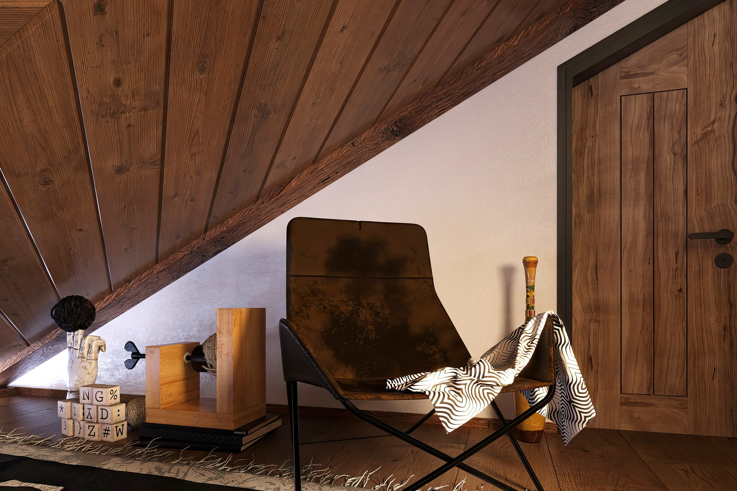 Countryside Cottage — Interior Design with Natural Materials. 3D INTERIOR AND ARCHITECTURE VISUALIZATION