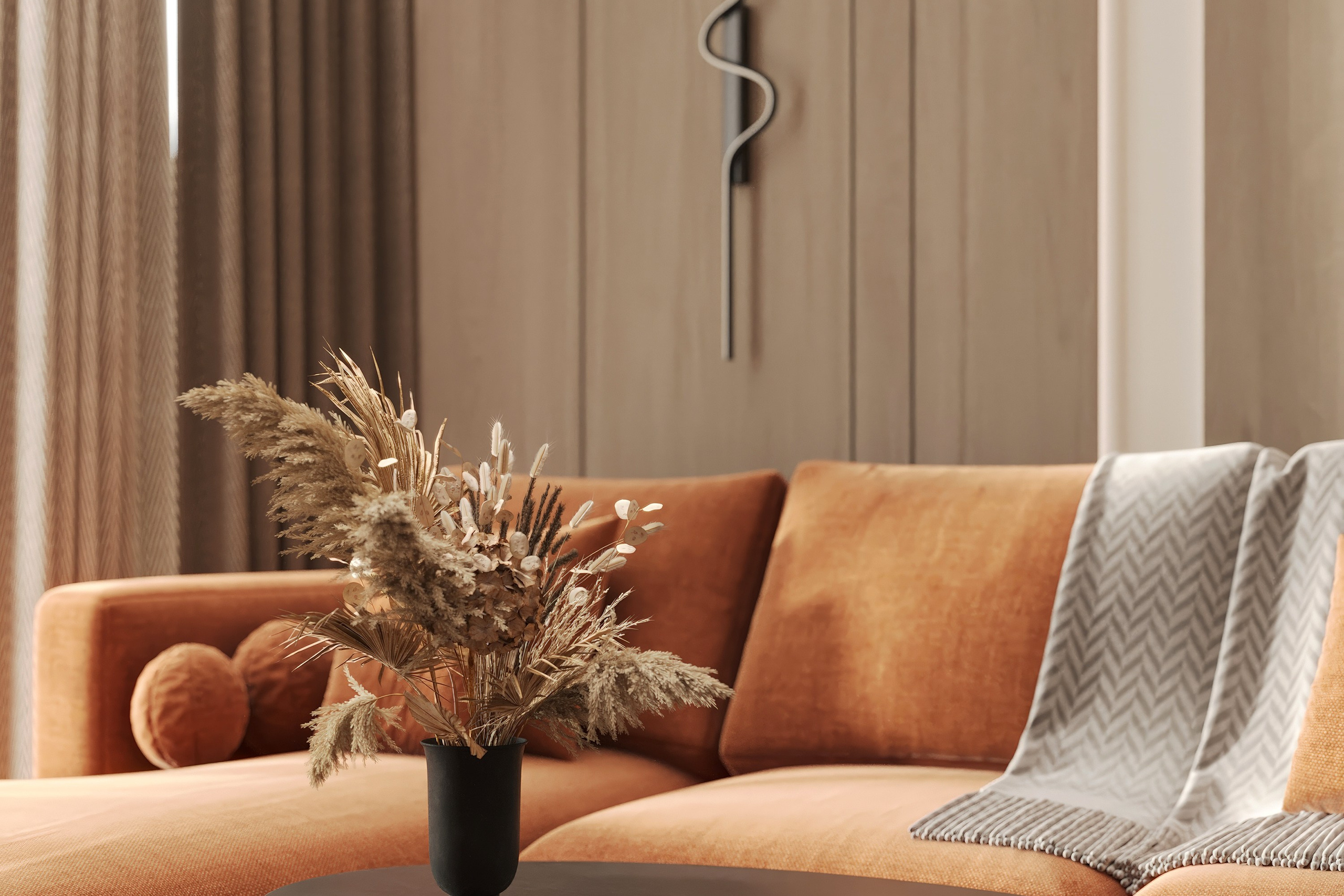 Квартира-студия — тёплый современный интерьер. 3Д Визуализация Интерьера и Архитектуры