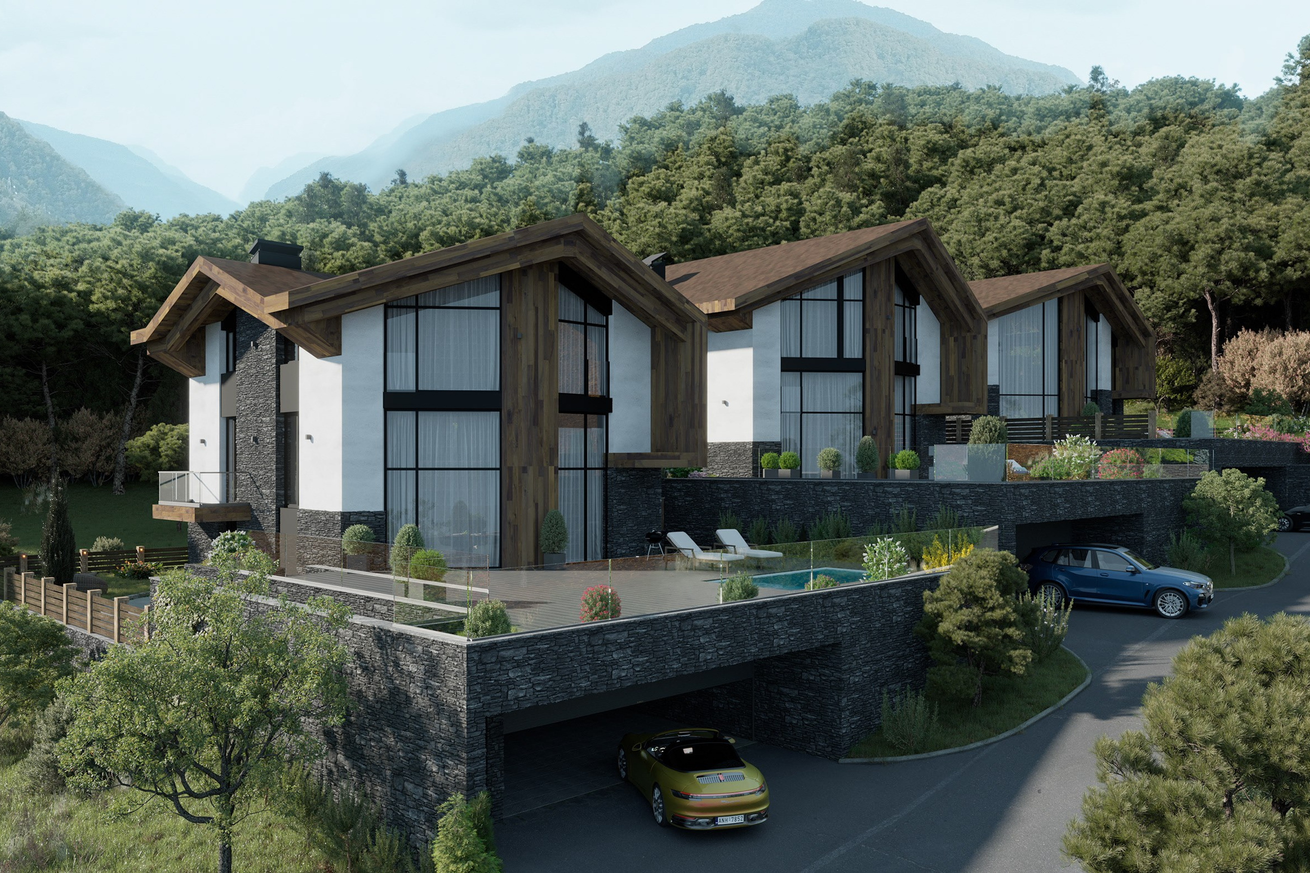 Architectural Visualization of Cottages in Sochi, Surrounded by Nature. 3D INTERIOR AND ARCHITECTURE VISUALIZATION