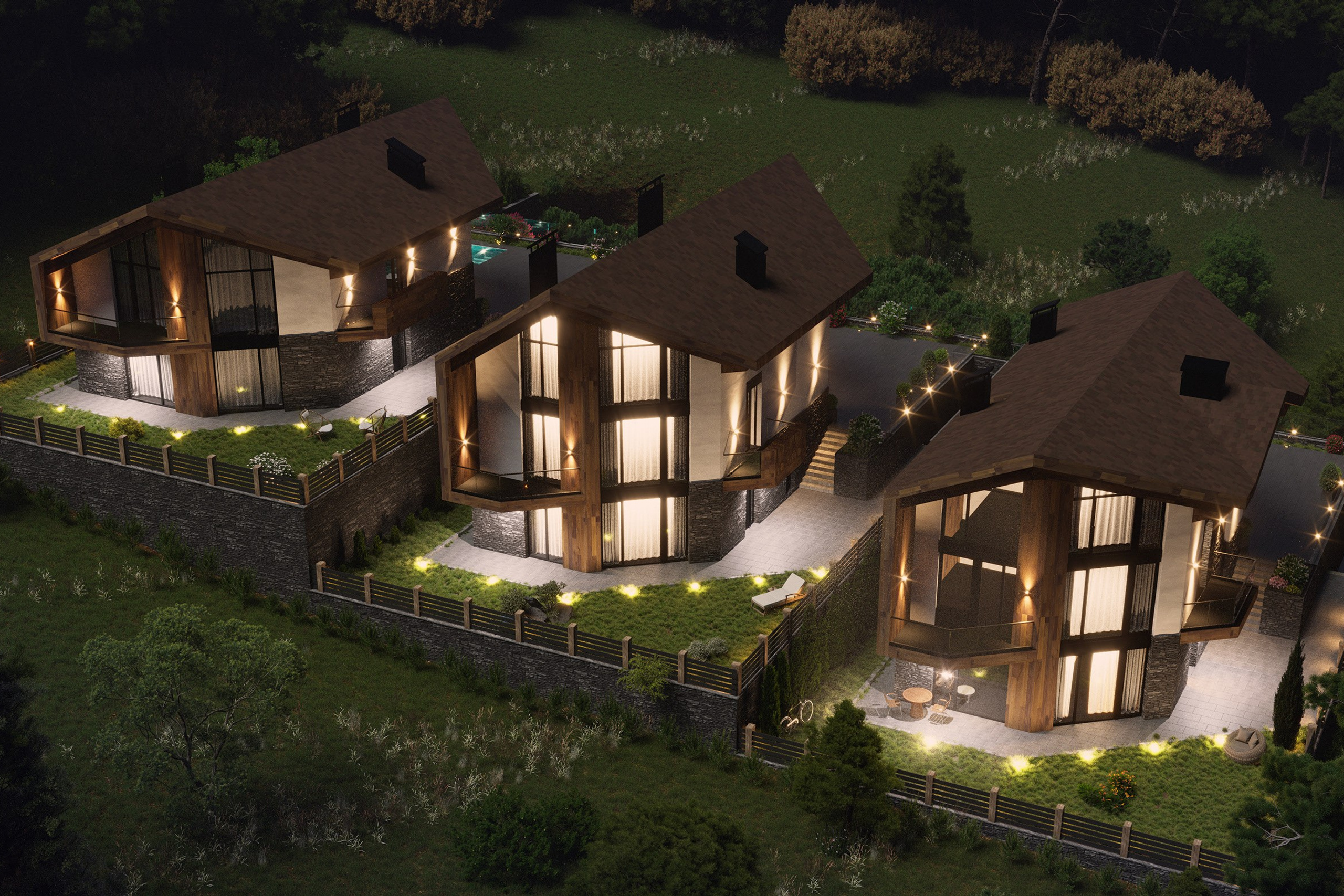 Architectural Visualization of Cottages in Sochi, Surrounded by Nature. 3D INTERIOR AND ARCHITECTURE VISUALIZATION