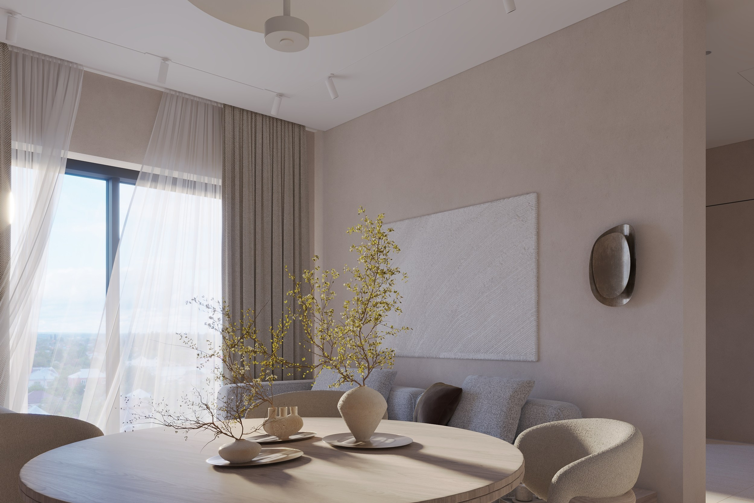 Интерьер квартиры в тёплых тонах — 3D визуализация от Baxx Pro для дизайнера Дианы Кова. 3Д Визуализация Интерьера и Архитектуры