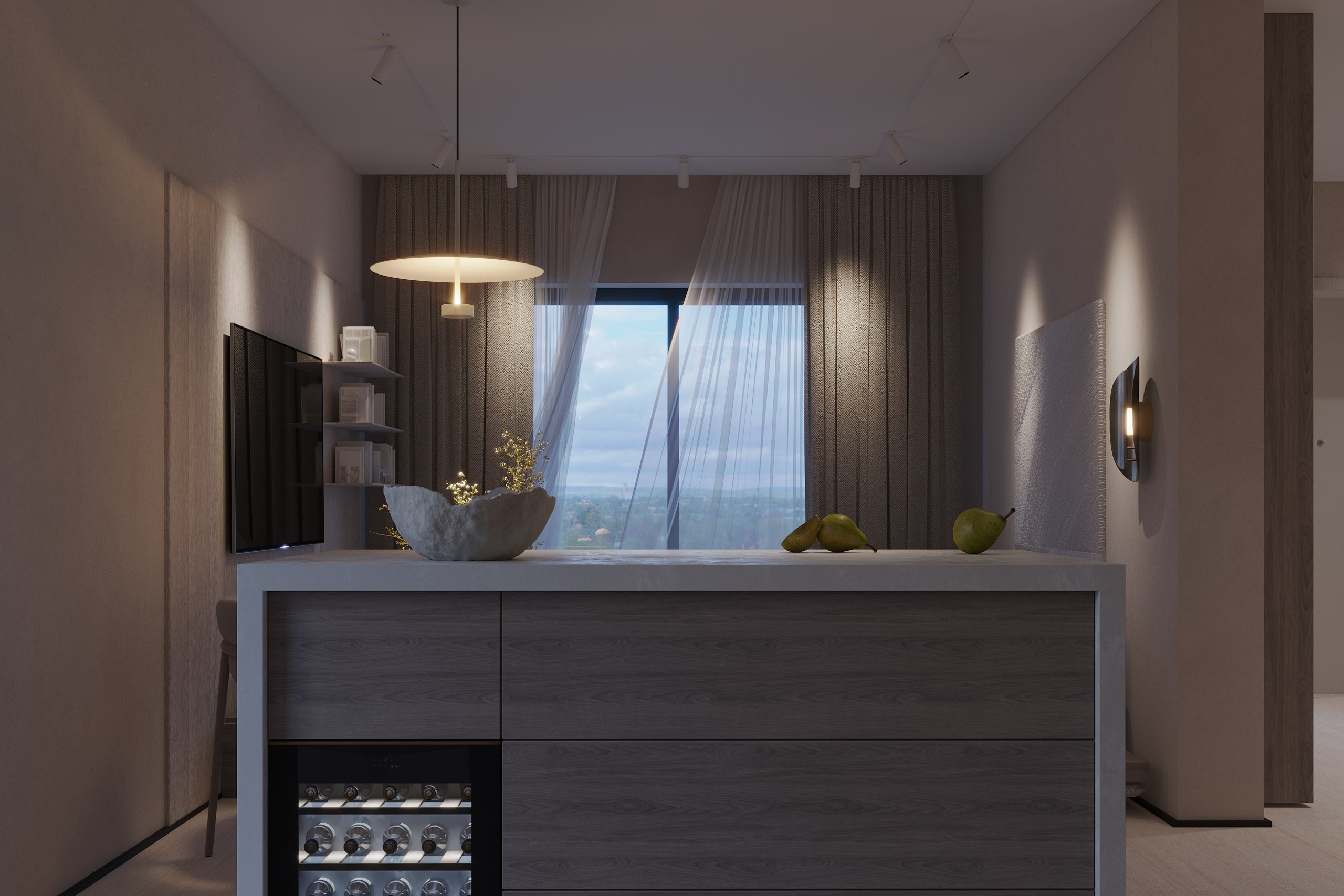 Интерьер квартиры в тёплых тонах — 3D визуализация от Baxx Pro для дизайнера Дианы Кова. 3Д Визуализация Интерьера и Архитектуры