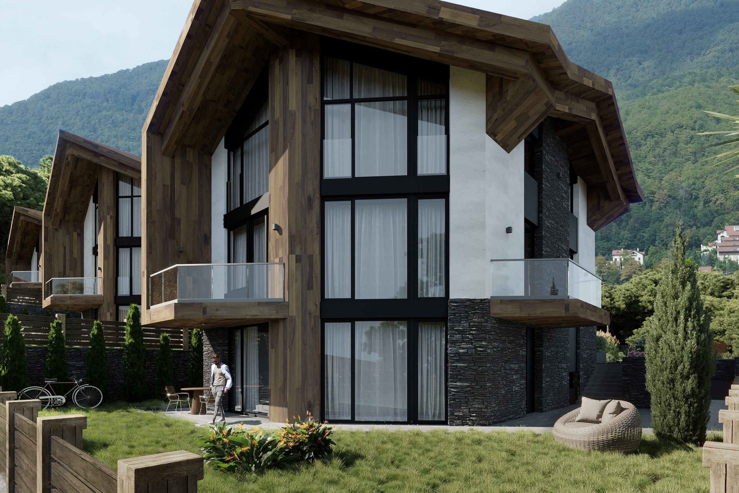 Architectural Visualization of Cottages in Sochi, Surrounded by Nature. 3D INTERIOR AND ARCHITECTURE VISUALIZATION