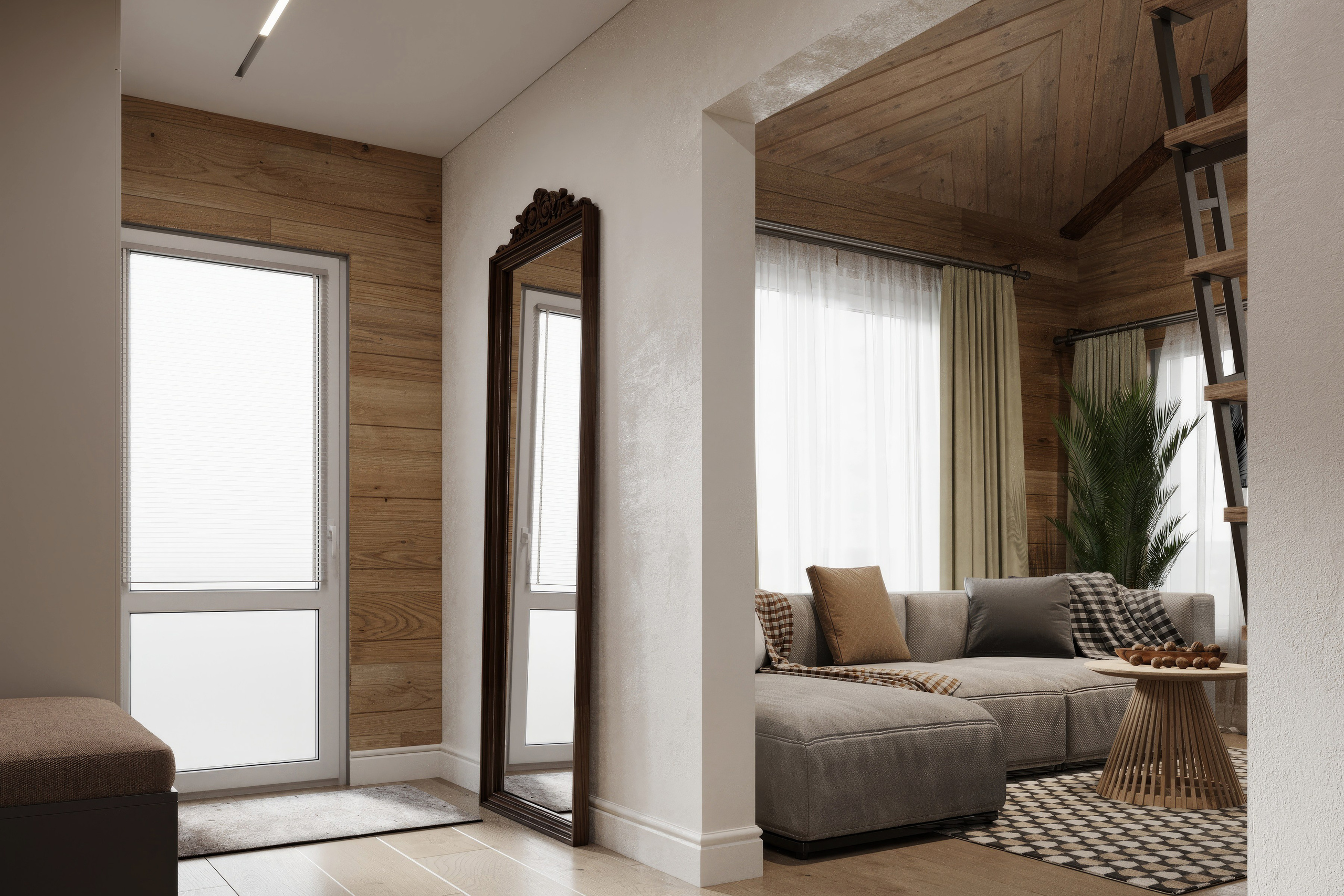 Countryside Cottage — Interior Design with Natural Materials. 3D INTERIOR AND ARCHITECTURE VISUALIZATION