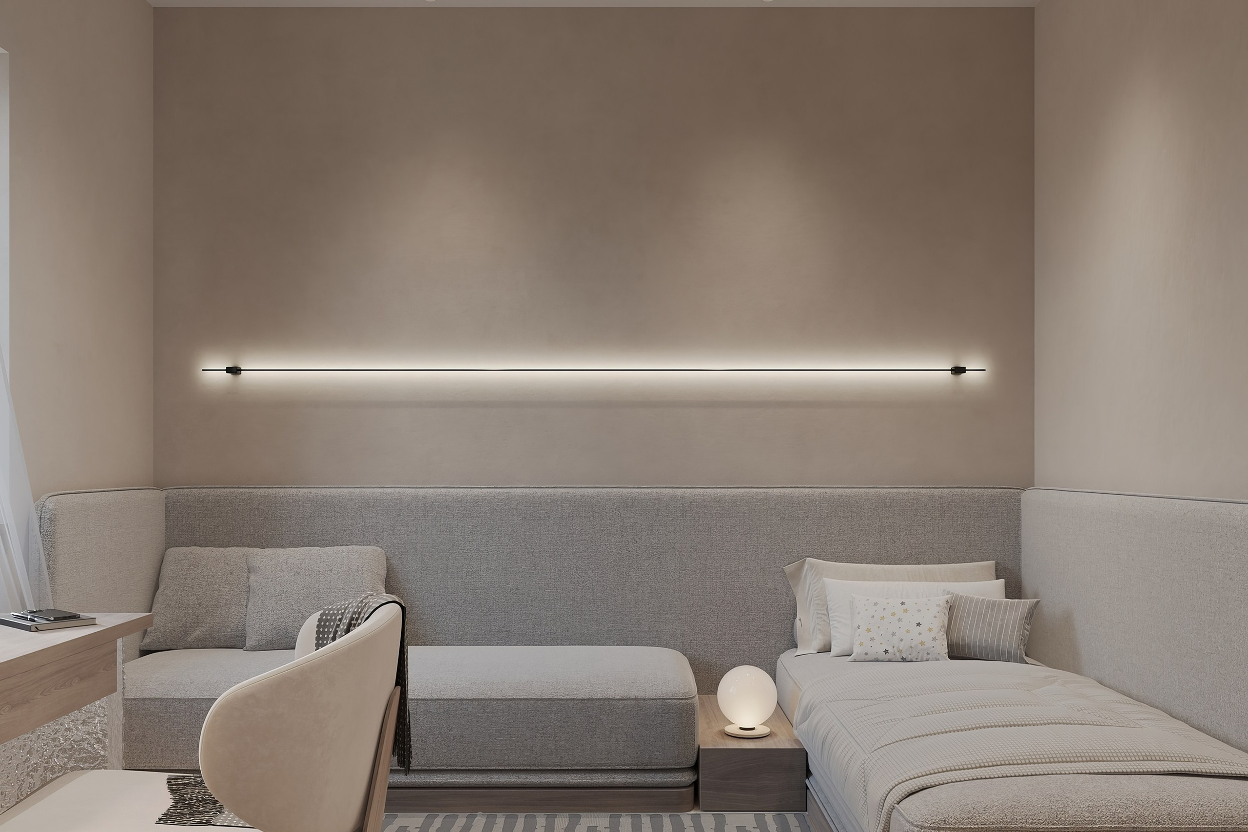 Интерьер квартиры в тёплых тонах — 3D визуализация от Baxx Pro для дизайнера Дианы Кова. 3Д Визуализация Интерьера и Архитектуры