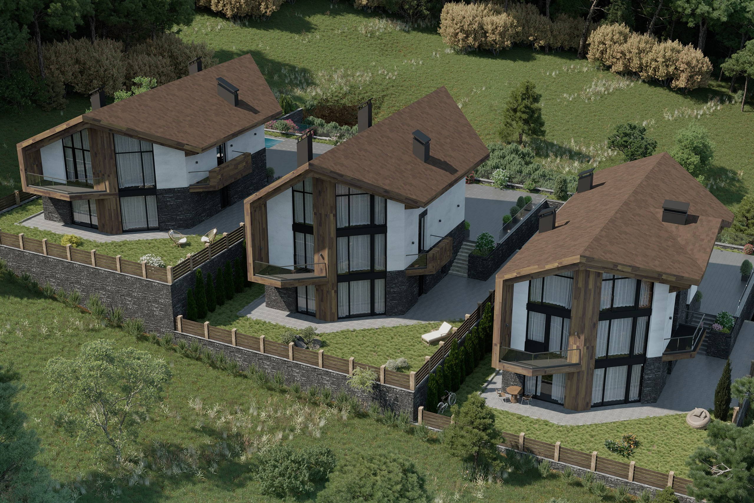 Architectural Visualization of Cottages in Sochi, Surrounded by Nature. 3D INTERIOR AND ARCHITECTURE VISUALIZATION